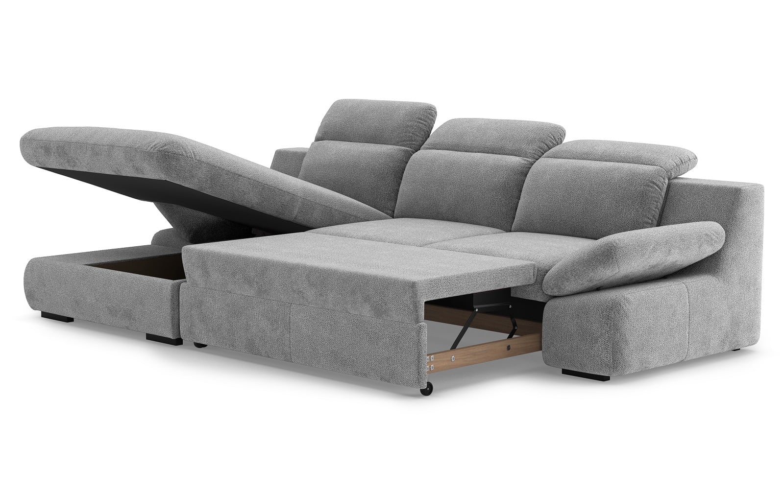 Lorena Ecksofa mit Schlaffunktion und Bettkasten - steel - Cotta