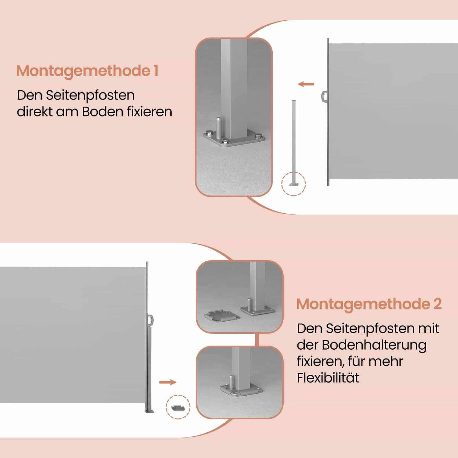 Seitenmarkise mit Stahl-Kasten, rostbeständig, ausziehbar Seitenmarkise mit Stahl-Kasten, rostbeständig, ausziehbar