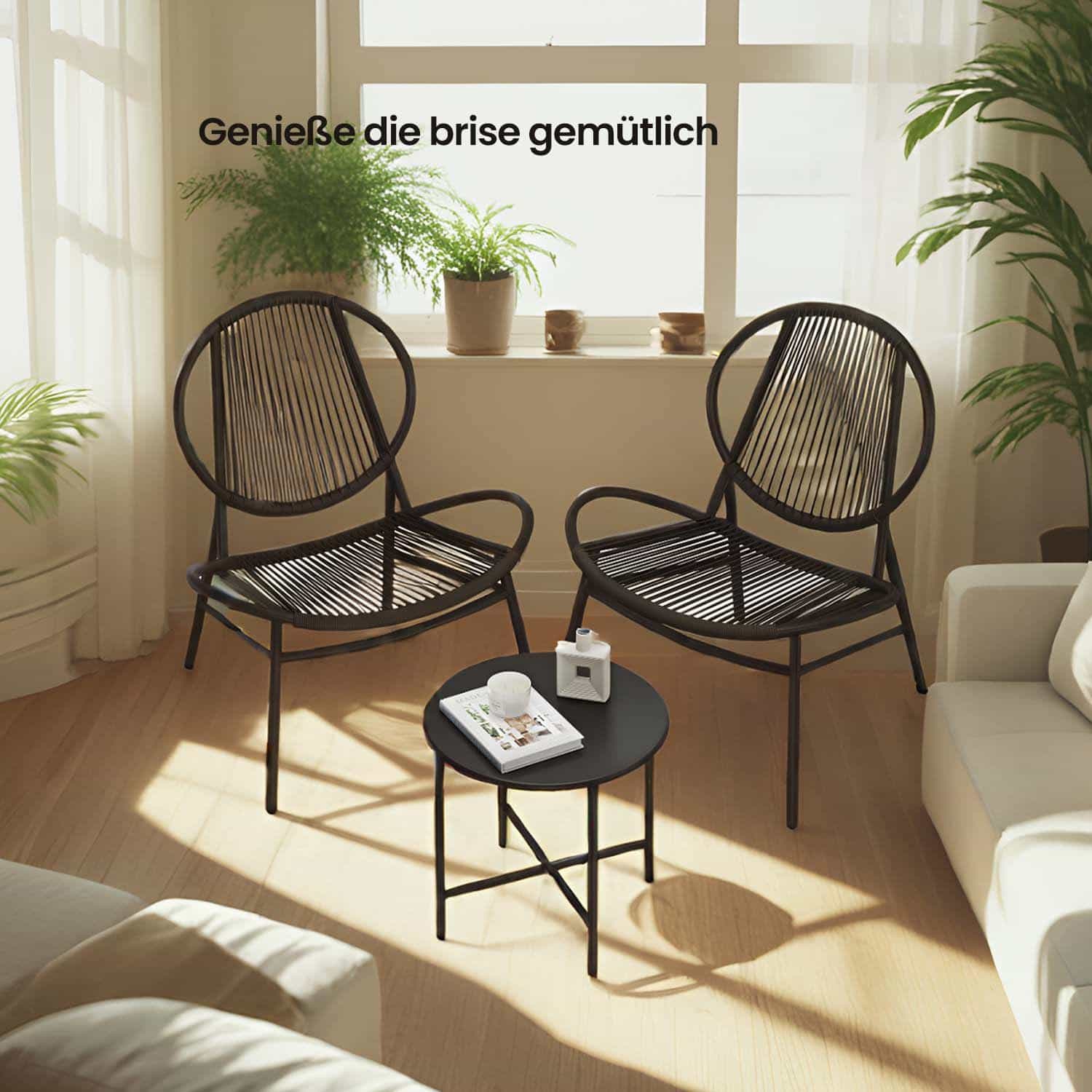 Balkonmöbel 3er Set, Gartenmöbel-Set mit Tisch und 2 Stühlen, PE-Polyrattan Balkonmöbel 3er Set, Gartenmöbel-Set mit Tisch und 2 Stühlen, PE-Polyrattan