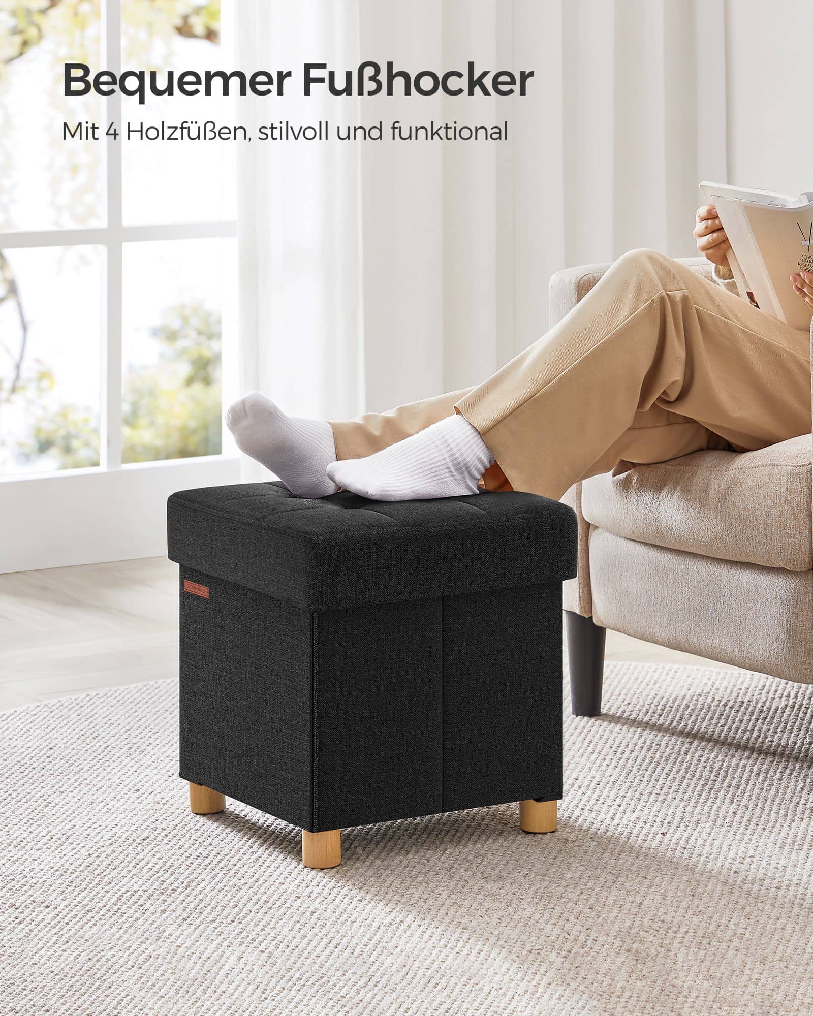 Sitzbank klappbar 38 x 38 x 40 cm mit Stauraum schwarz-LSF014B11 Sitzbank klappbar 38 x 38 x 40 cm mit Stauraum schwarz-LSF014B11