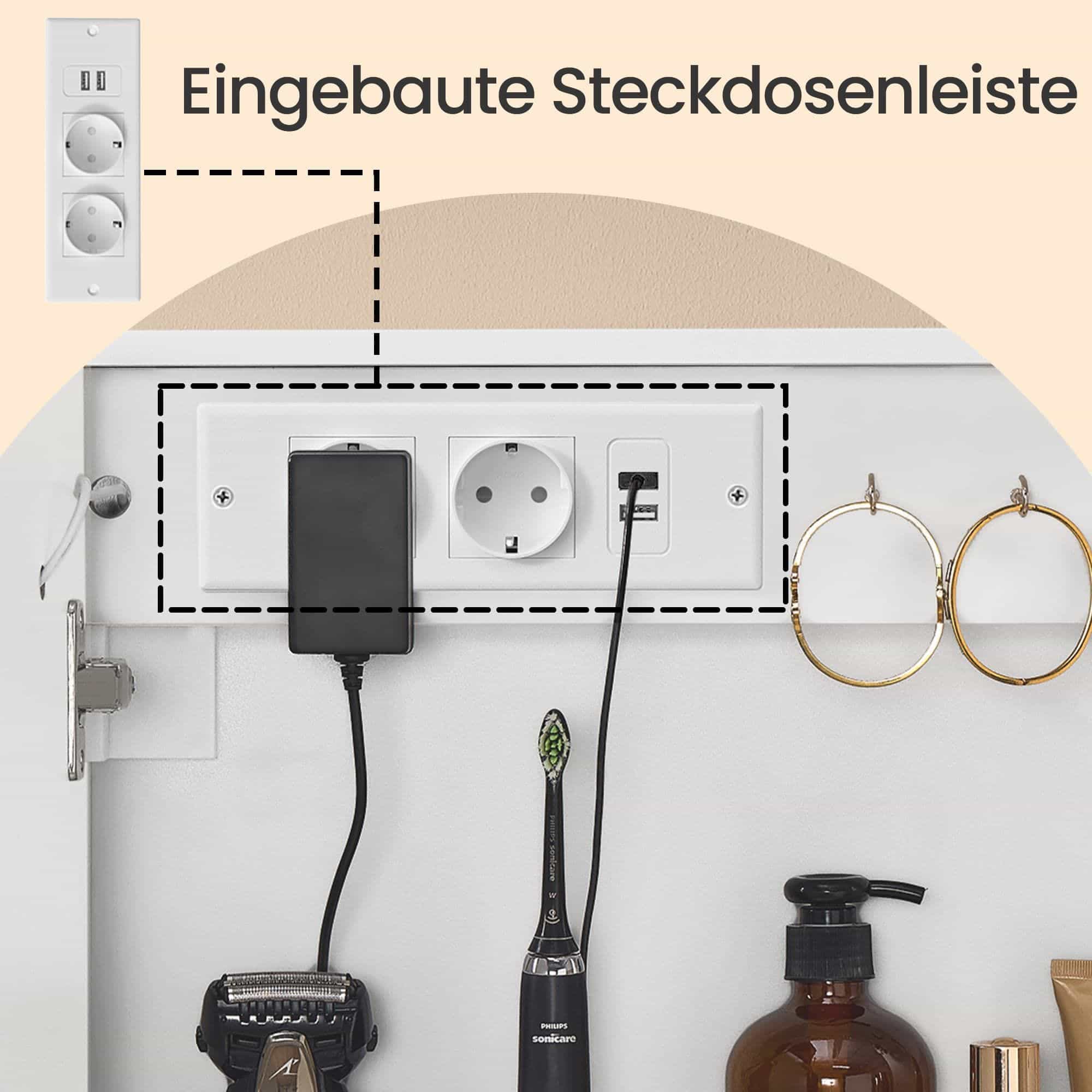 Spiegelschrank mit Beleuchtung und Steckdose Spiegelschrank mit Beleuchtung und Steckdose