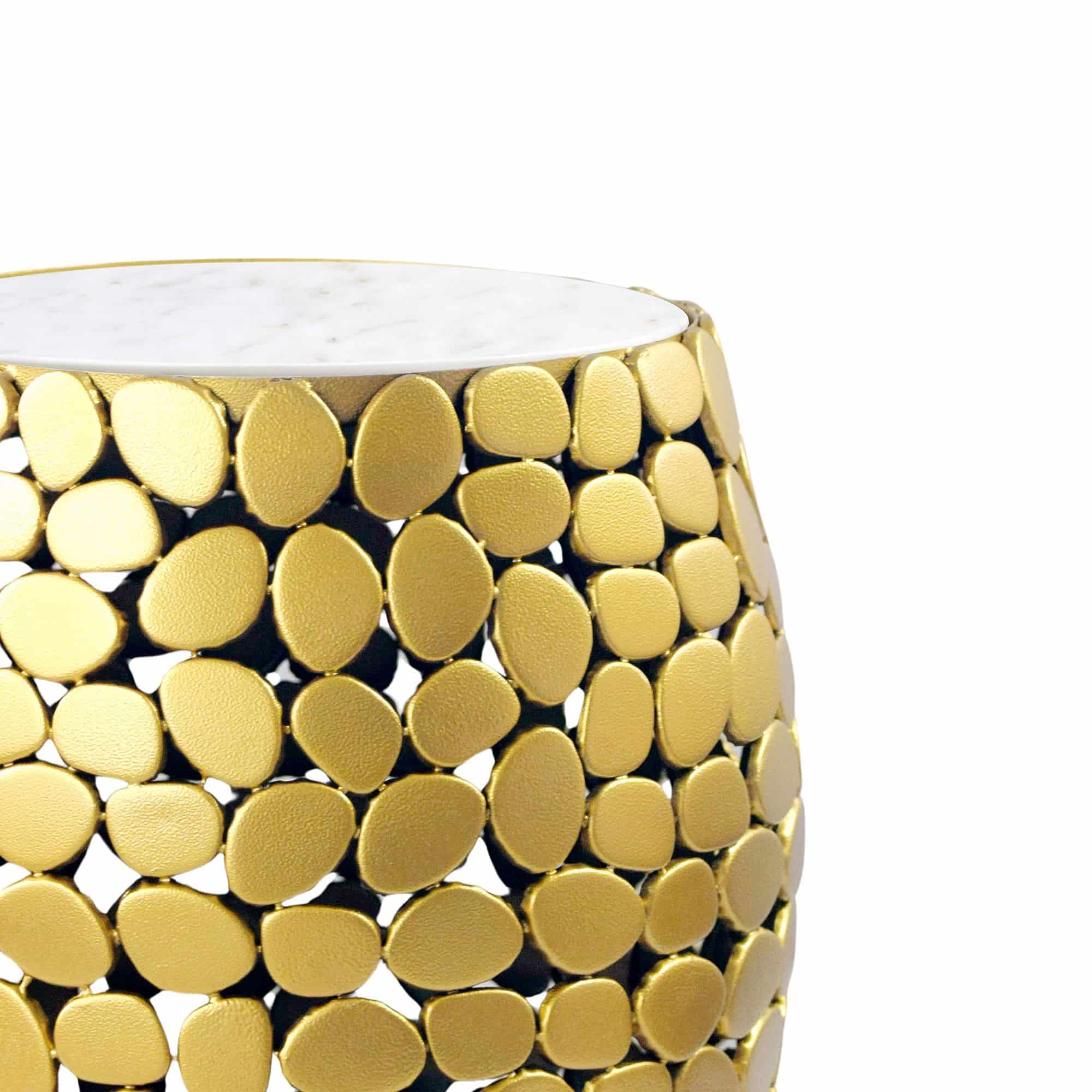 Design Beistelltisch rund 40cm aus Aluminium gold & weißer Marmor Tischplatte – Couchtisch Alu – Metall Wohnzimmertisch Dekotisch Handmade