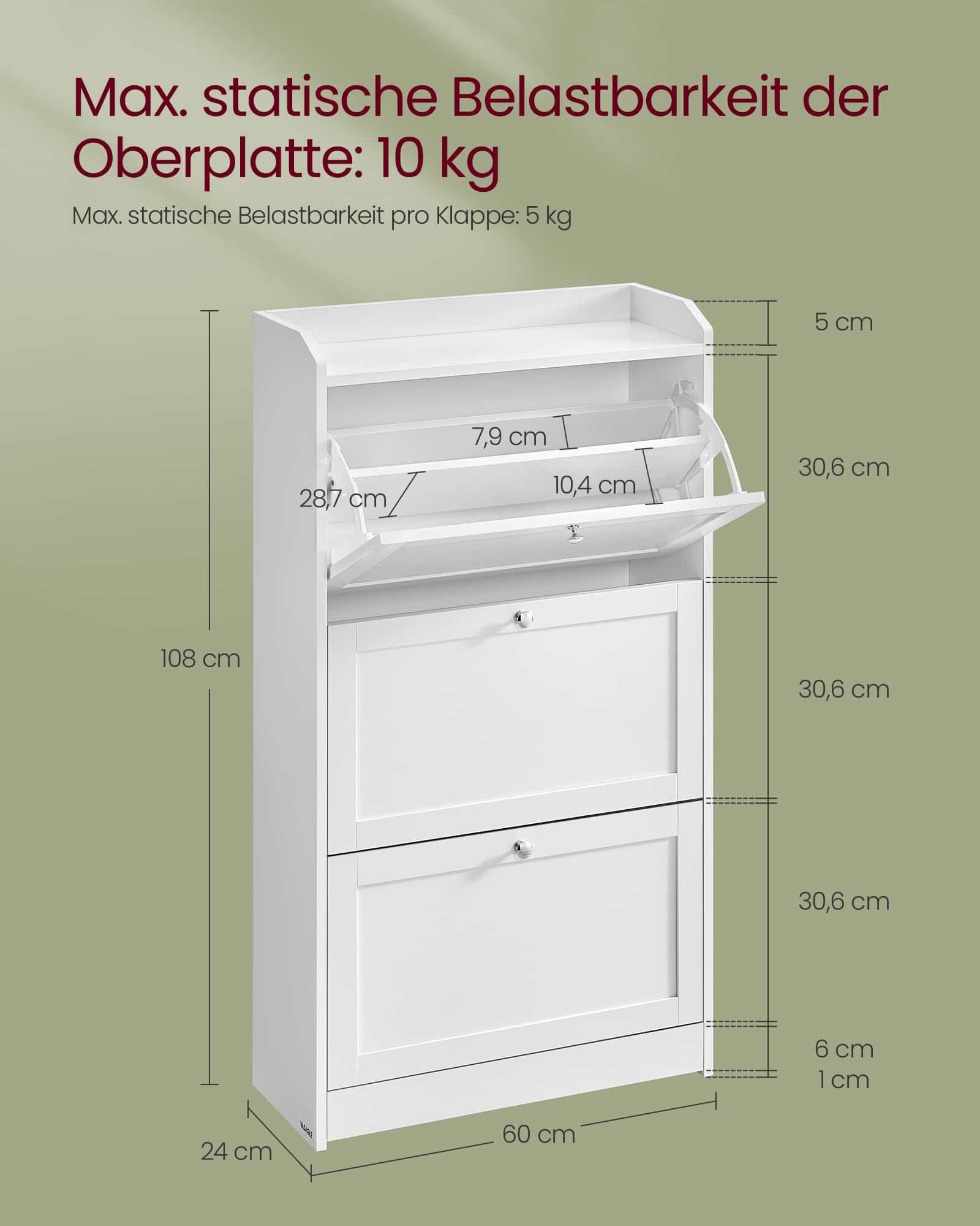 Schuhschrank 3 Klappen für bis zu 18 Paar Schuhe wolkenweiß Schuhschrank 3 Klappen für bis zu 18 Paar Schuhe wolkenweiß