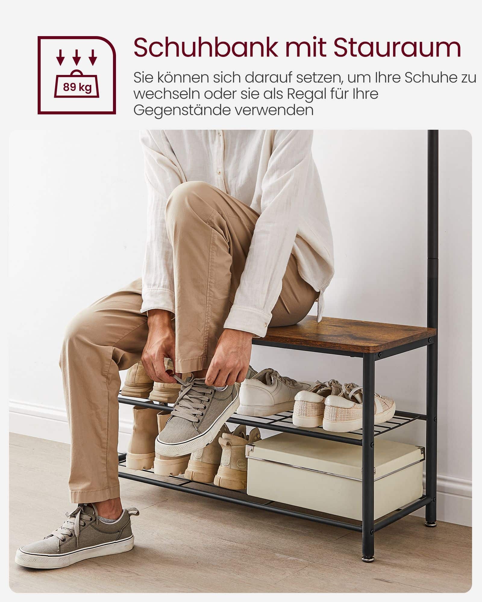 HSR401B01-6 Möbel online kaufen: Vintagebraun-Schwarzer Garderobenständer