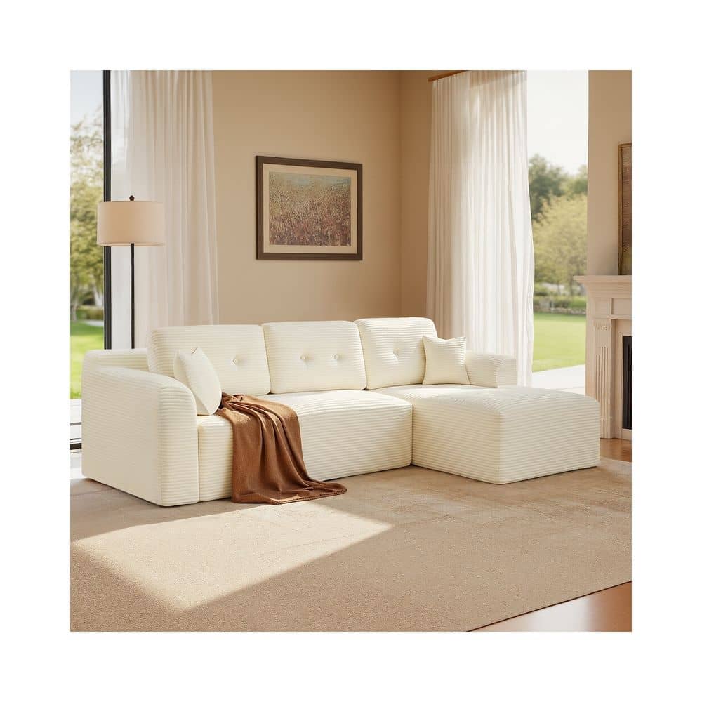 Modulares Sofa 244 cm breit mit großer Chaiselongue rechts cremeweiß Modulares Sofa 244 cm breit mit großer Chaiselongue rechts cremeweiß