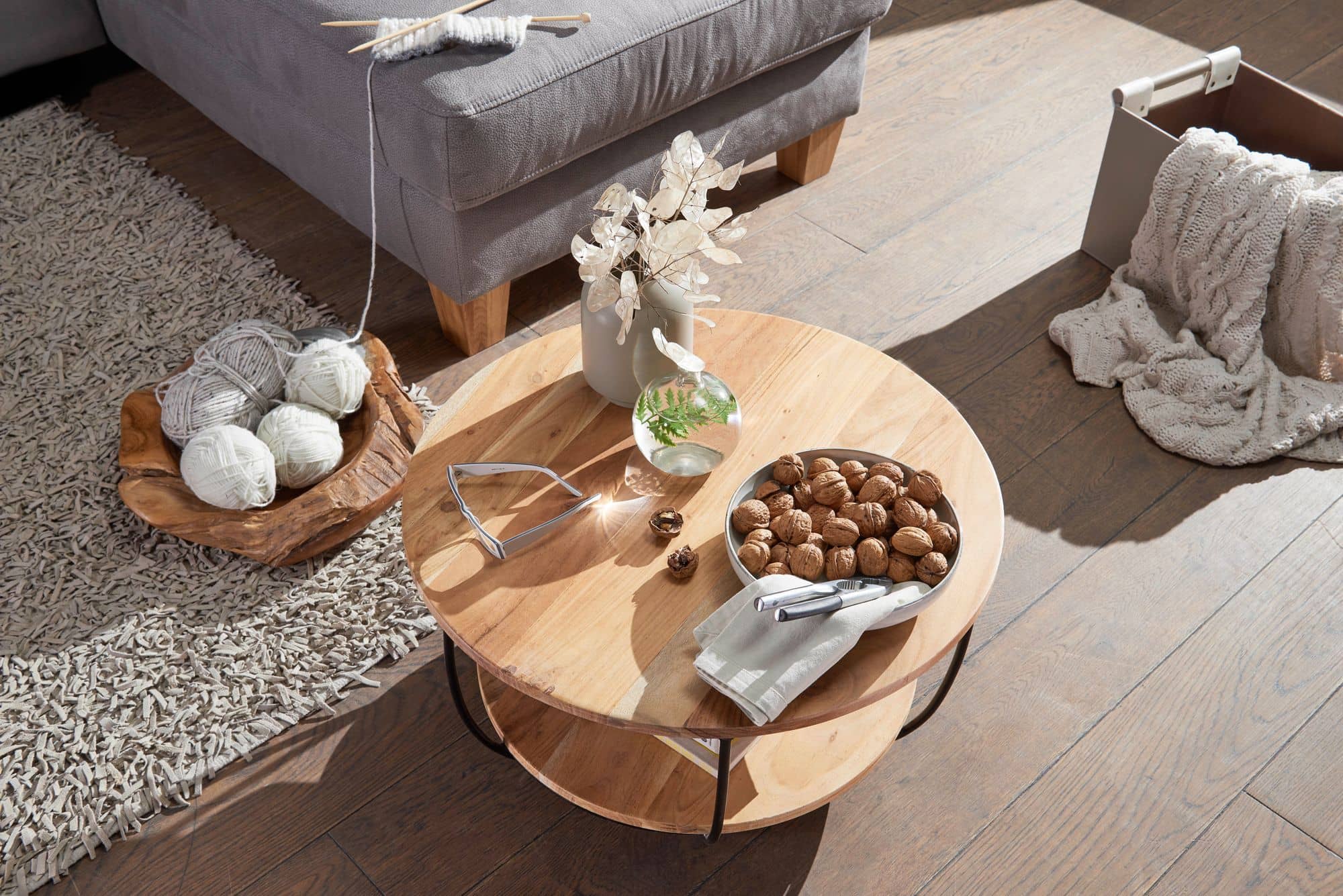 51986-WOHNLING-Couchtisch-60x34-5x60-cm-Akazie-Massivholz-Metall-Sofatisch-Design-Wohnzimmertisch-Rund-Stubentisch-Industrial-Braun-Tisch-mit-Ablage-designer-x-couchtische-braun_4 Couchtisch 60x34,5x60 cm Akazie Massivholz / Metall Sofatisch