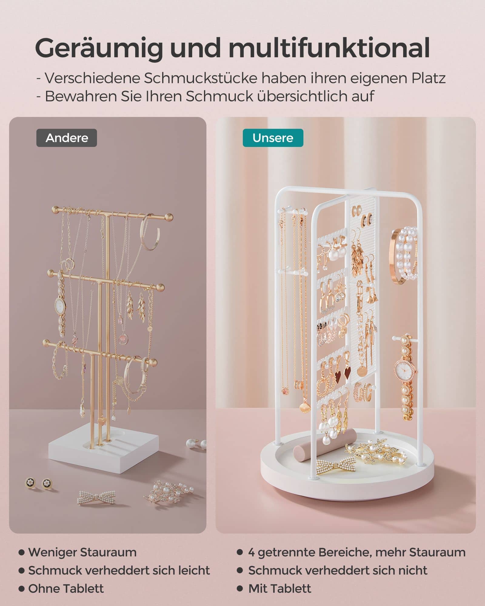 Schmuckhalter mit Metallrahmen drehbar Geschenkidee weiß Schmuckhalter mit Metallrahmen drehbar Geschenkidee weiß