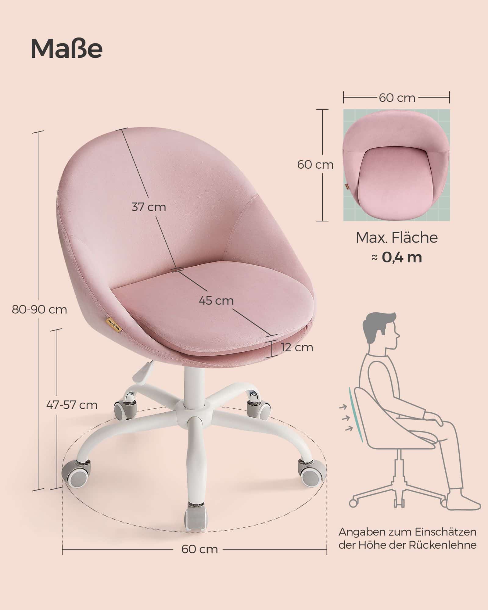 Bürostuhl aus Samt höhenverstellbar und pastellrosa-OBG020R02 Bürostuhl aus Samt höhenverstellbar und pastellrosa-OBG020R02