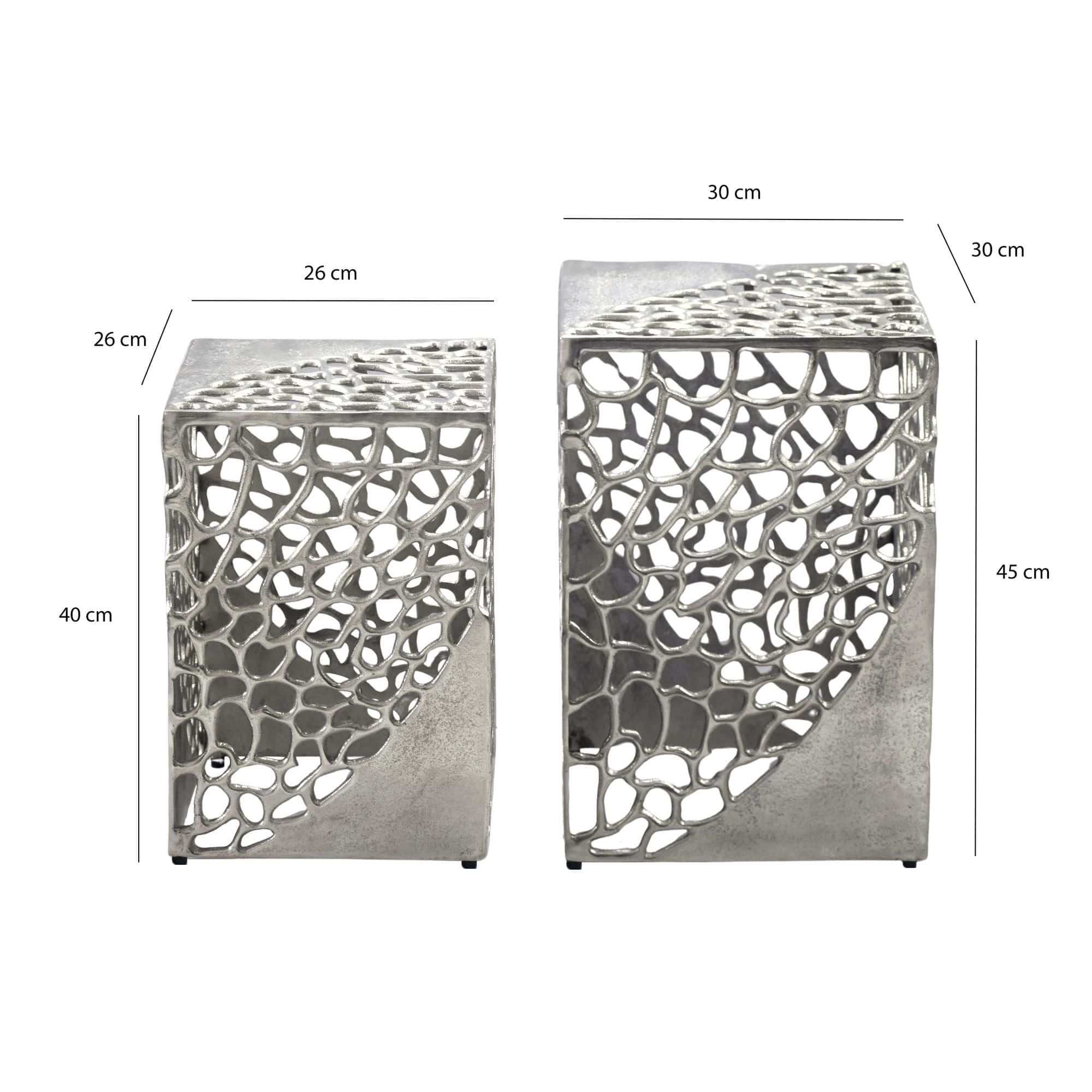 2er Set Beistelltisch Aluminium Silber - Design Couchtisch Set - Metalltisch Wohnzimmertisch modern Alu - Sofatisch quadratisch Metall - Loungetisch Set Satztisch Handmade