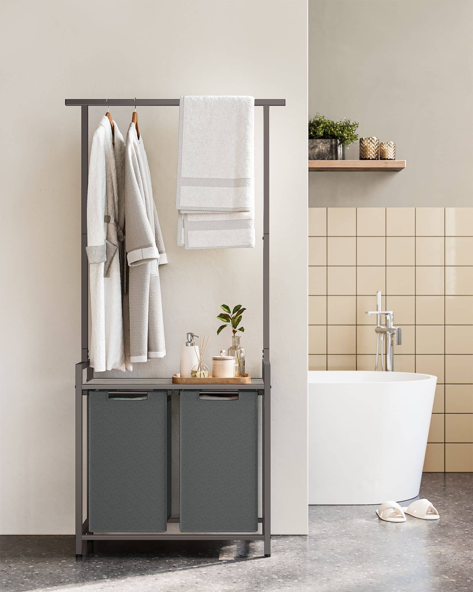 Wäschekorb 2 x 46 L greige meliert-schiefergrau Wäschekorb 2 x 46 L greige meliert-schiefergrau