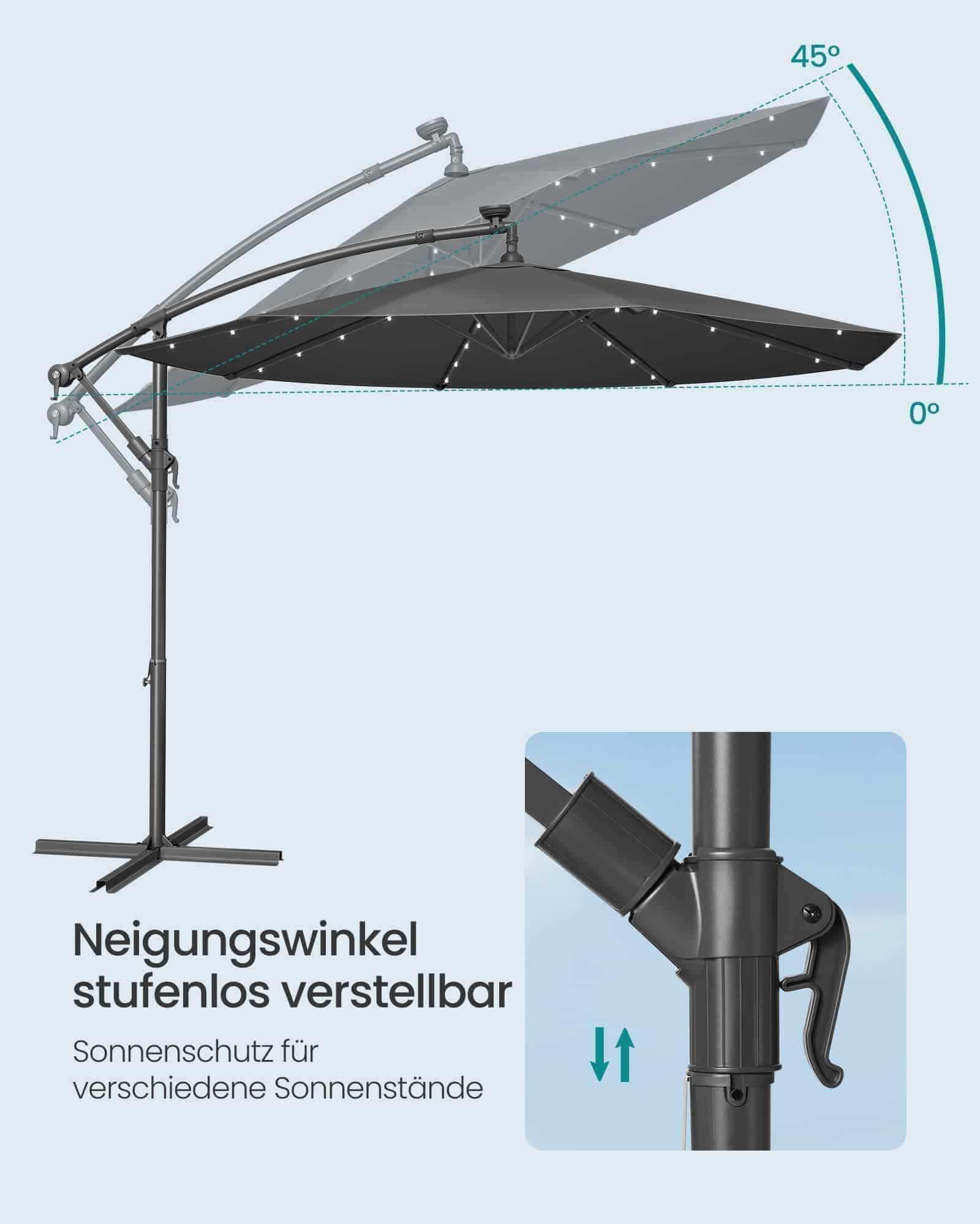 Sonnenschirm mit LED-Solar-Beleuchtung und Ständer