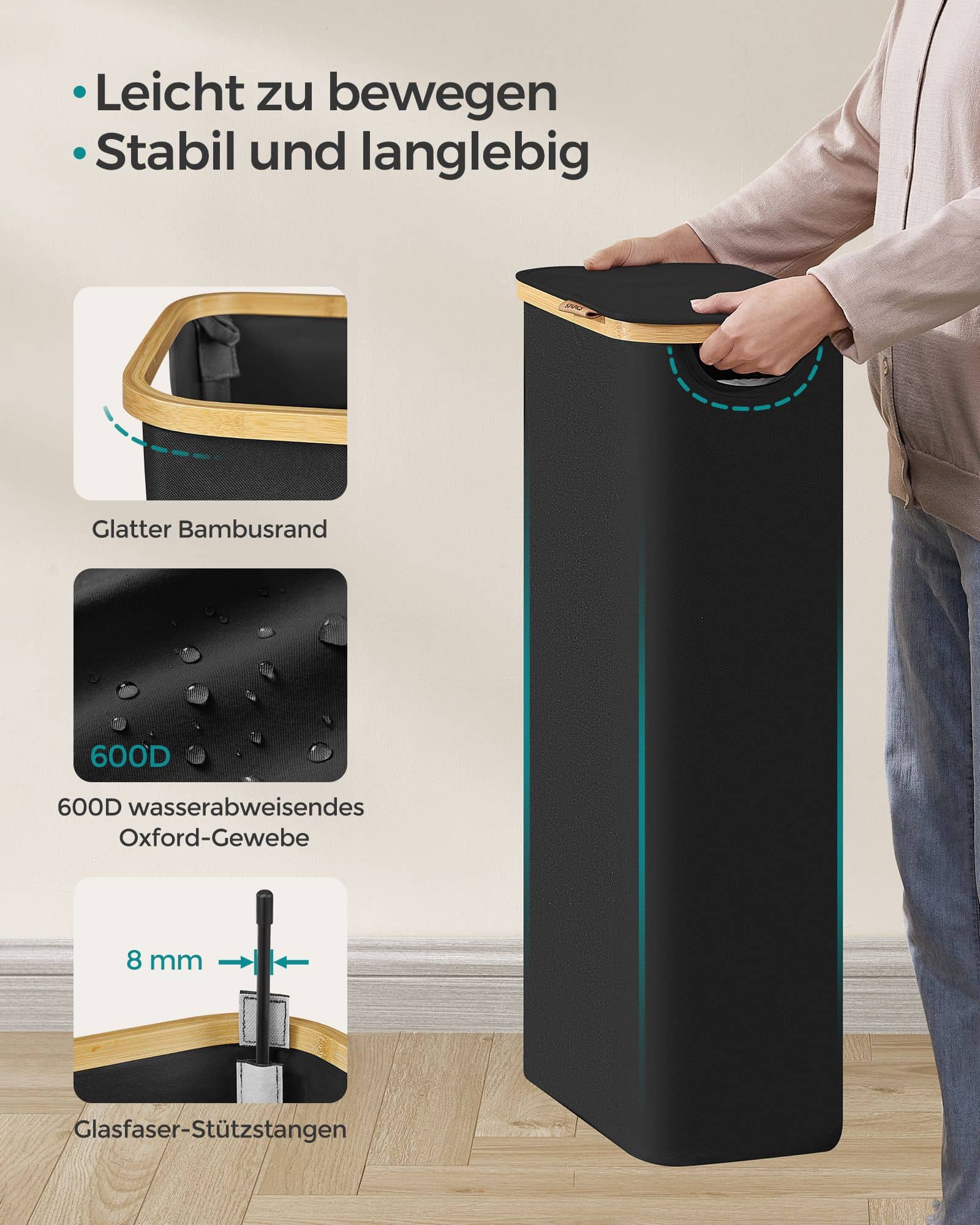 Wäschekorb 65 Liter mit Deckel tintenschwarz