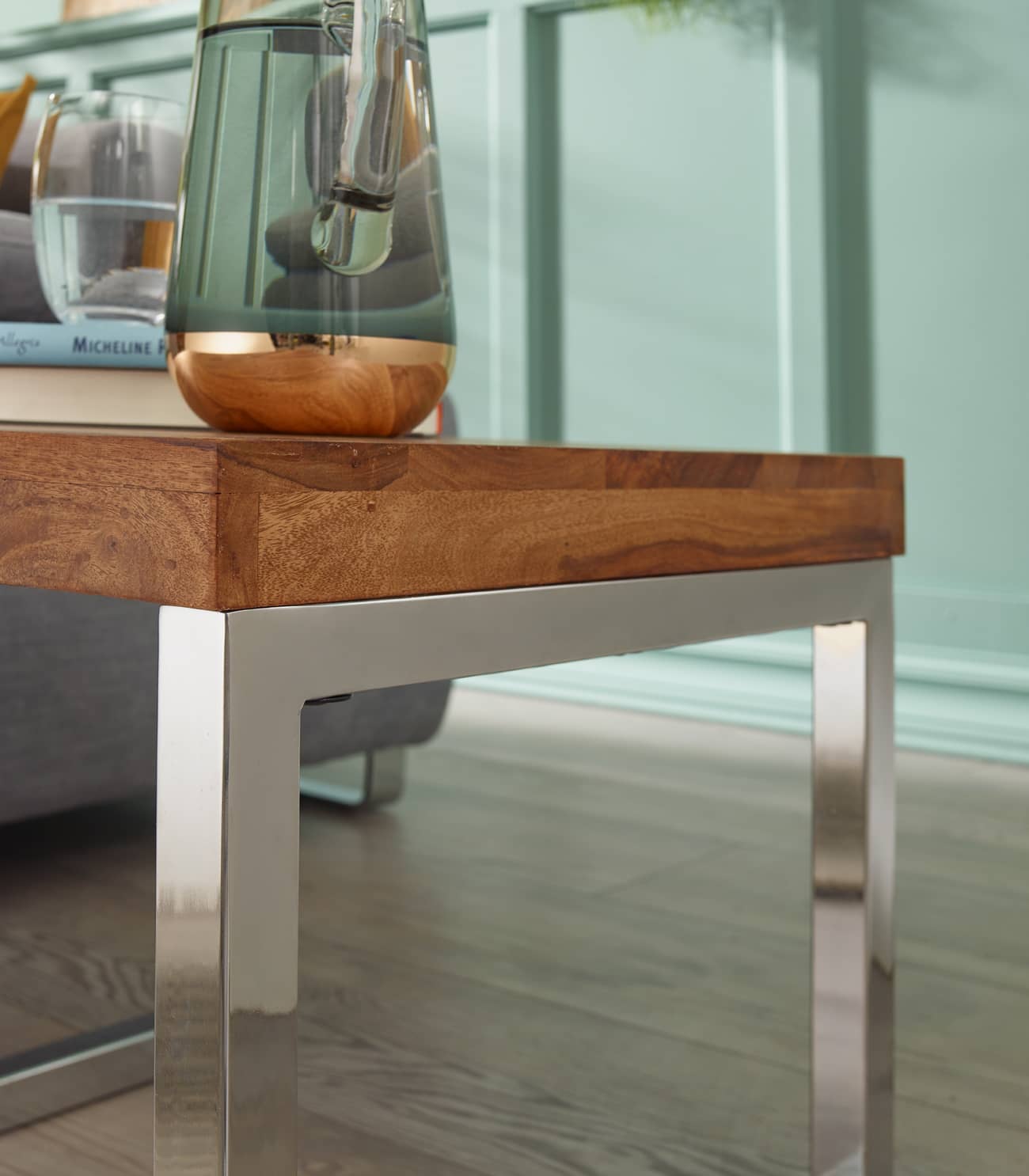 Beistelltisch GUNA Massiv-Holz Sheesham Wohnzimmer-Tisch Metallgestell Couchtisch Landhaus-Stil dunkelbraun natur Beistelltisch GUNA Massiv-Holz Sheesham Wohnzimmer-Tisch Metallgestell Couchtisch Landhaus-Stil dunkelbraun natur