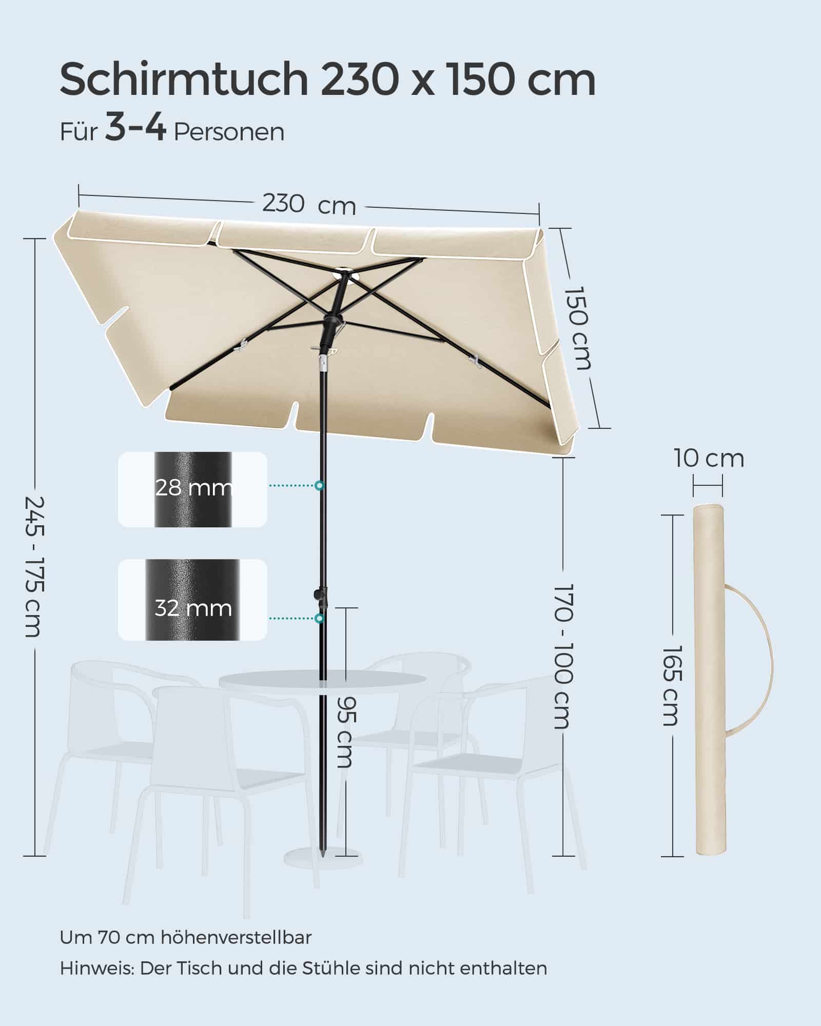 Sonnenschirm 230 x 150 cm knickbar und höhenverstellbar-GPU044M01 Sonnenschirm 230 x 150 cm knickbar und höhenverstellbar-GPU044M01