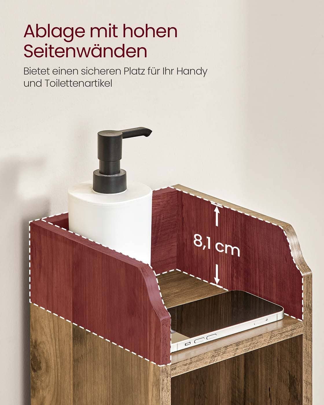 Schmaler Badezimmerschrank mit Tür und Regal für kleines Bad