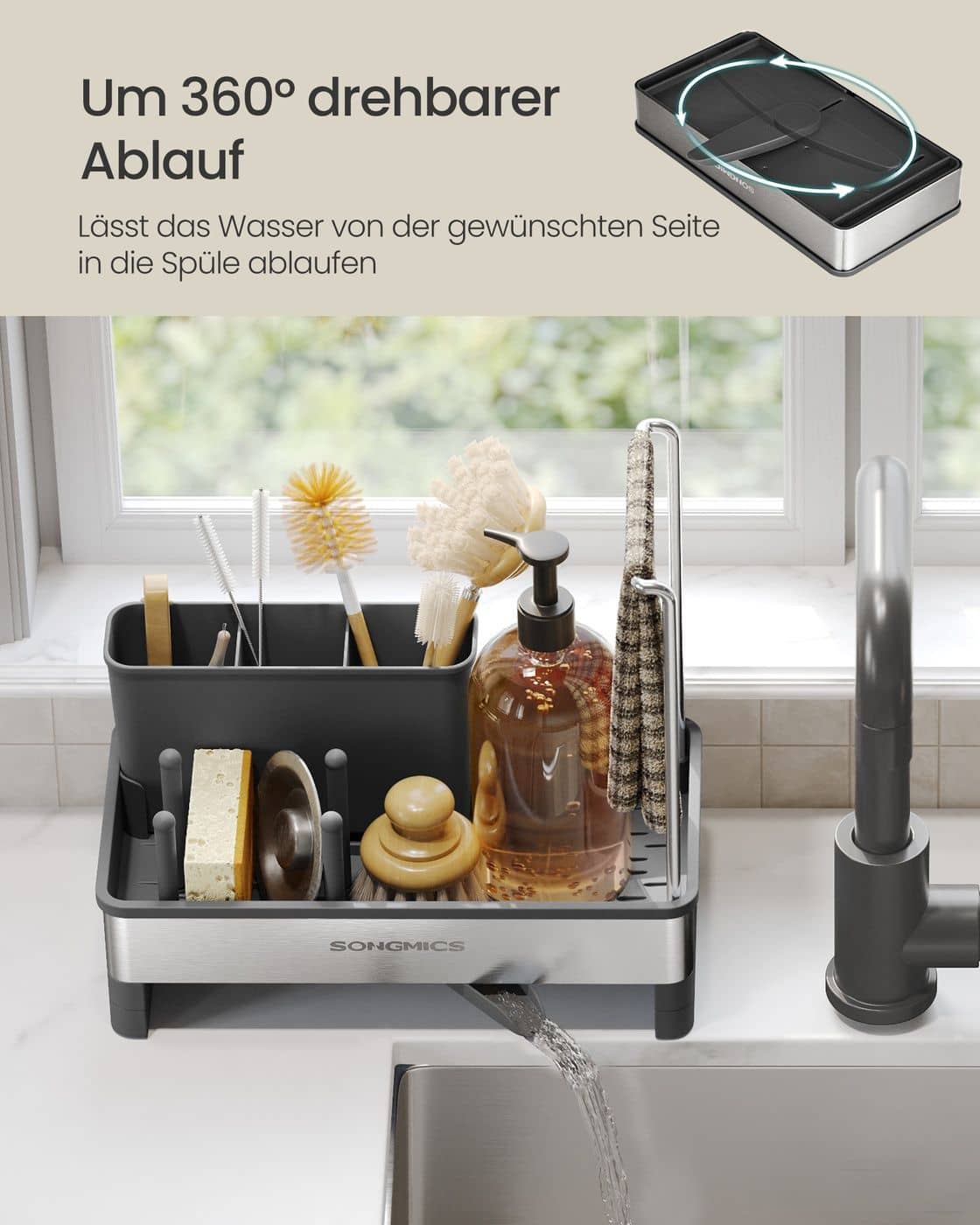 Spülbecken Organizer mit Halter für Schwämme und Bürsten tintenschwarz-silbern Spülbecken Organizer mit Halter für Schwämme und Bürsten tintenschwarz-silbern