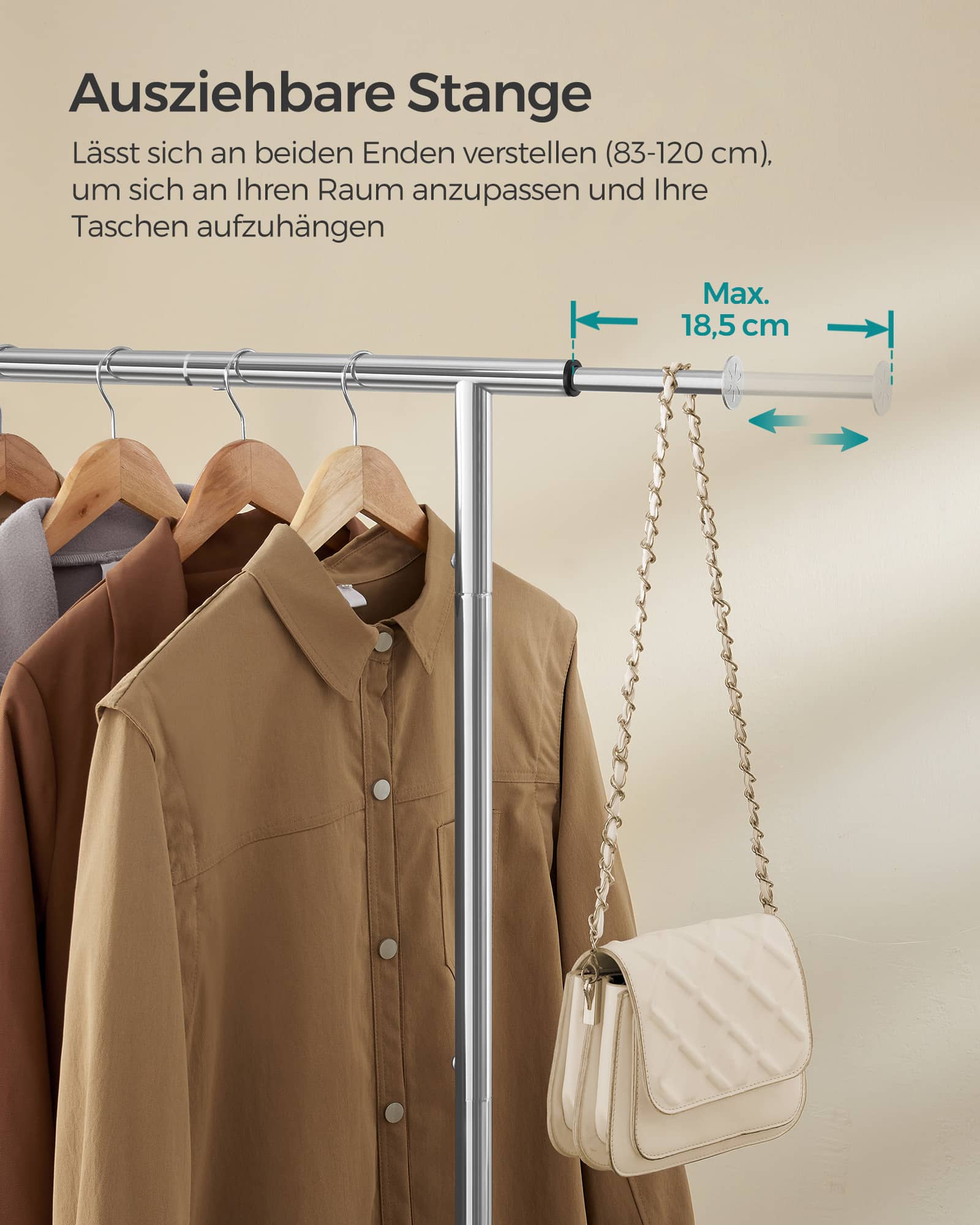 Kleiderständer auf Rollen bis 45 kg belastbar taubengrau Kleiderständer auf Rollen bis 45 kg belastbar taubengrau