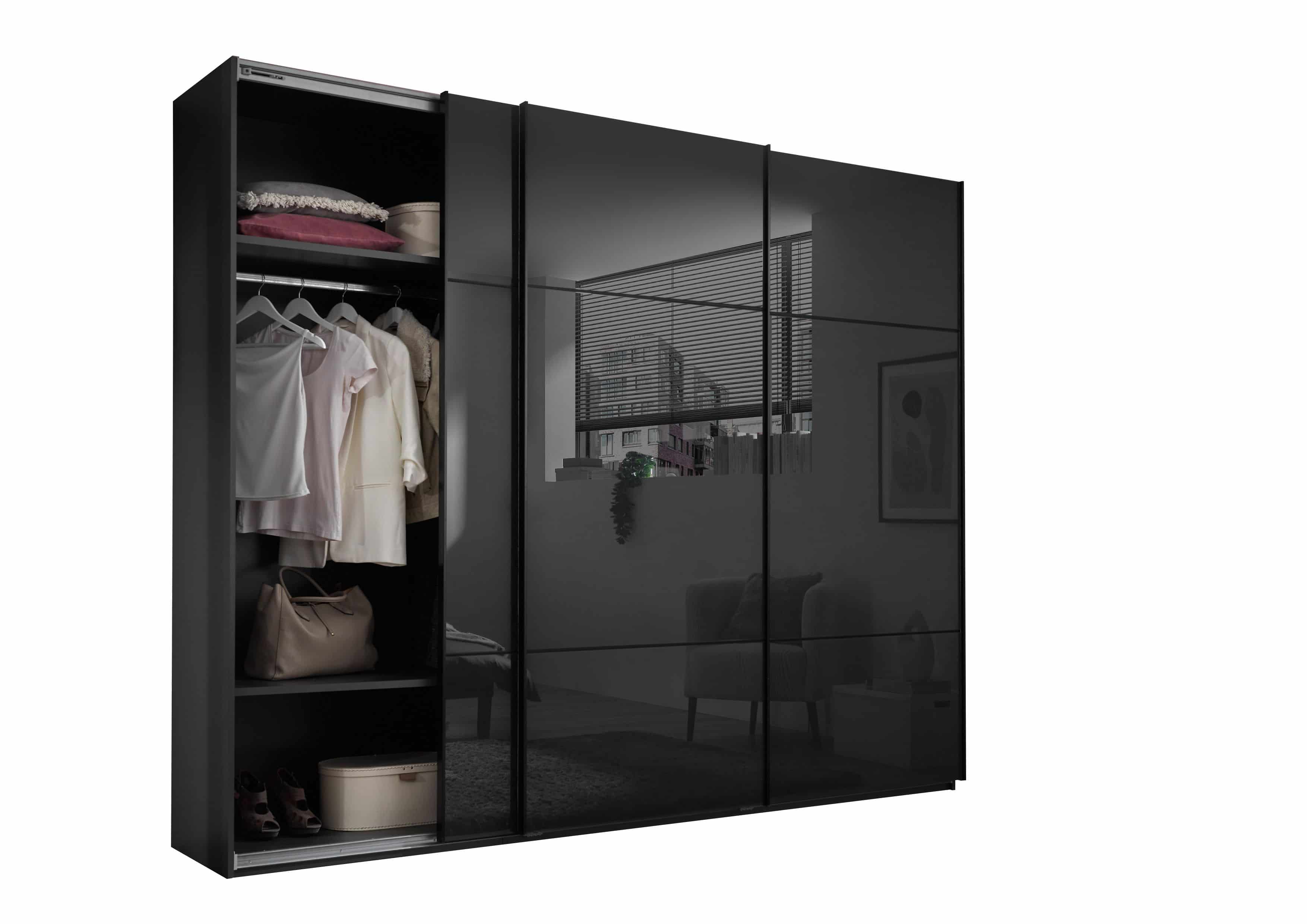 Kleiderschrank Minda mit Glastüren graphit - viel Stauraum & edles Design für Ihr Schlafzimmer Kleiderschrank Minda mit Glastüren graphit - viel Stauraum & edles Design für Ihr Schlafzimmer