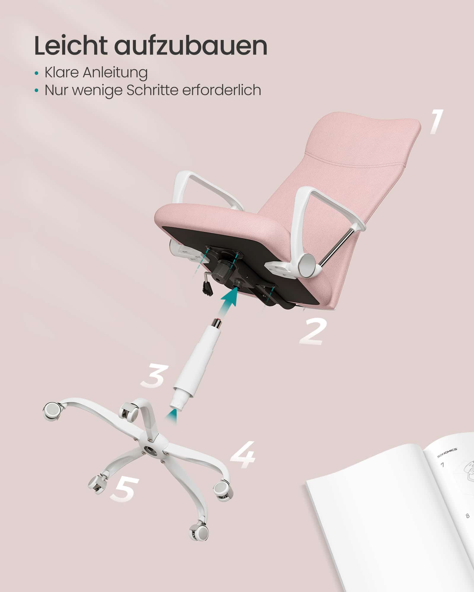 Bürostuhl mit gepolstertem Sitz in rosa - bis 120 kg belastbar Bürostuhl mit gepolstertem Sitz in rosa - bis 120 kg belastbar