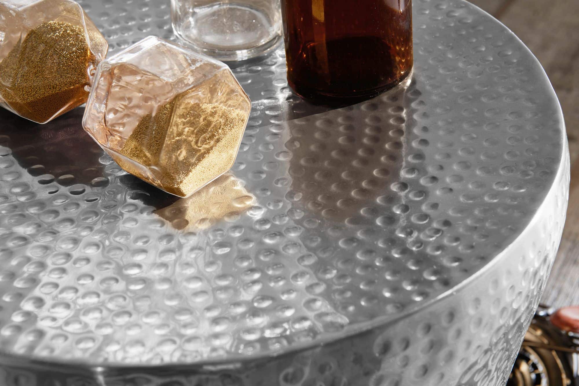 46250-WOHNLING-Beistelltisch-VIKRAM-Aluminium-40x_2 Beistelltisch 41x41x41cm Aluminium Silber Dekotisch orientalisch rund