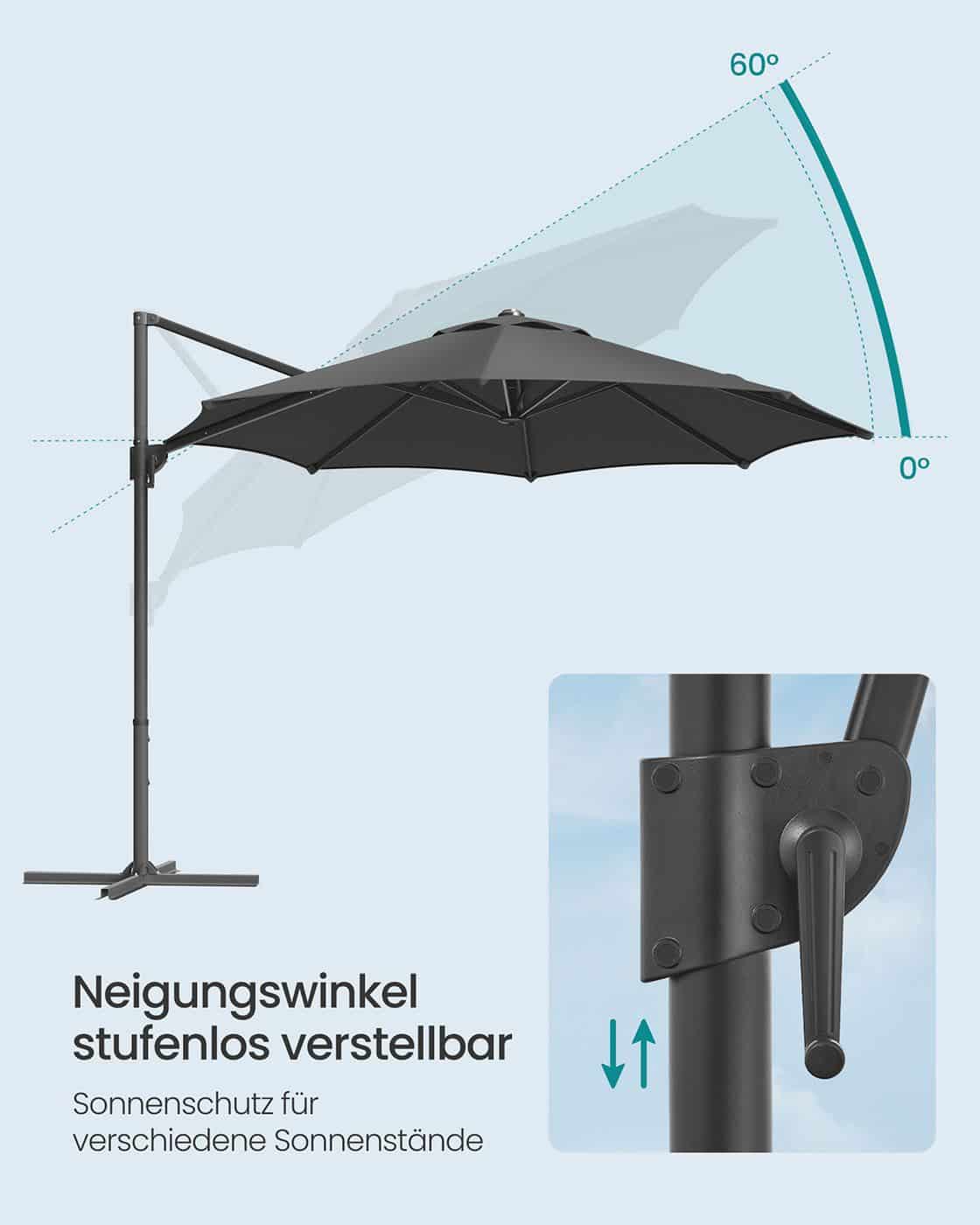Sonnenschirm 300 cm UPF 50+ mit Kurbel und Kreuzfuß grau Sonnenschirm 300 cm UPF 50+ mit Kurbel und Kreuzfuß grau