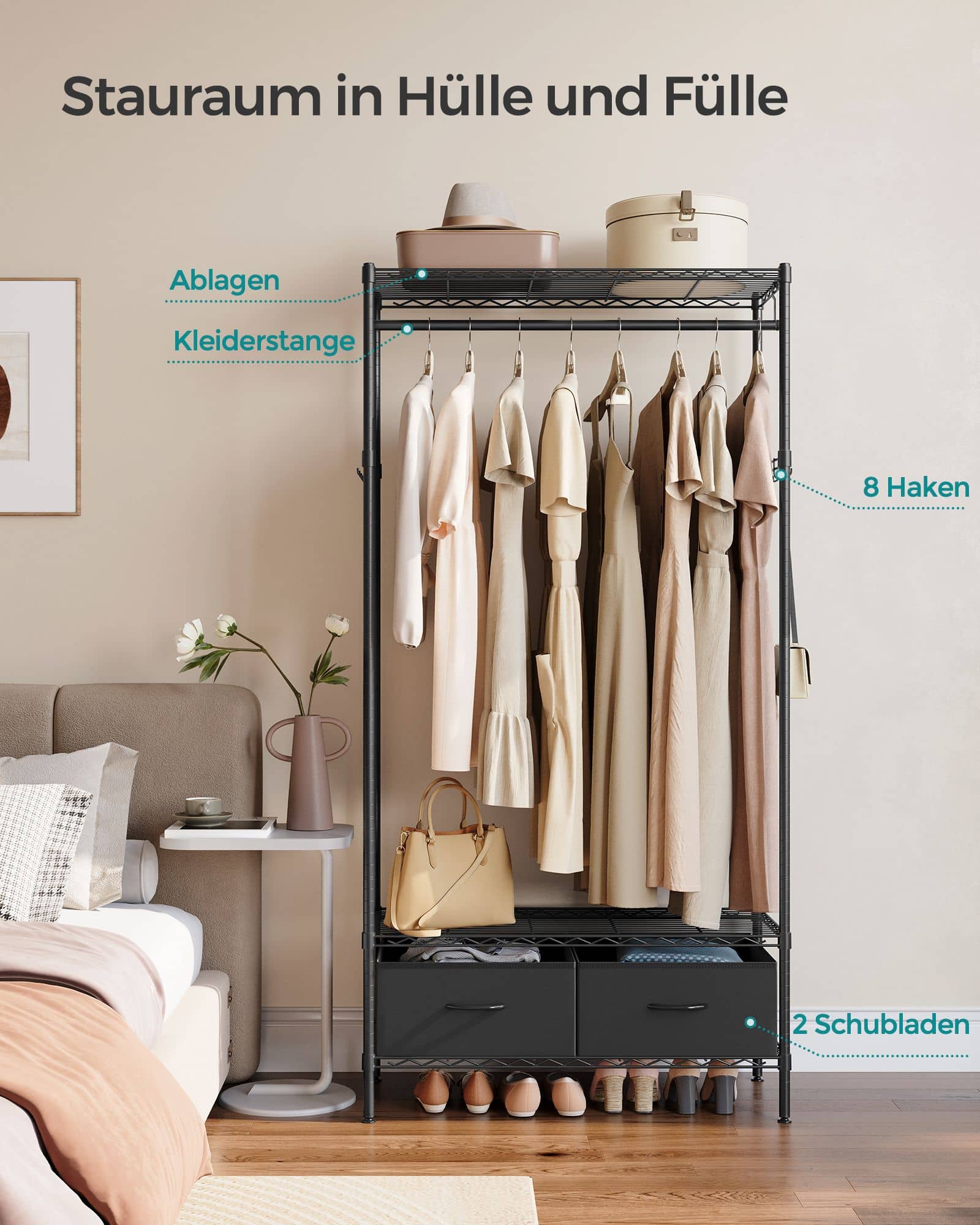 Kleiderständer mit 2 Schubladen tintenschwarz