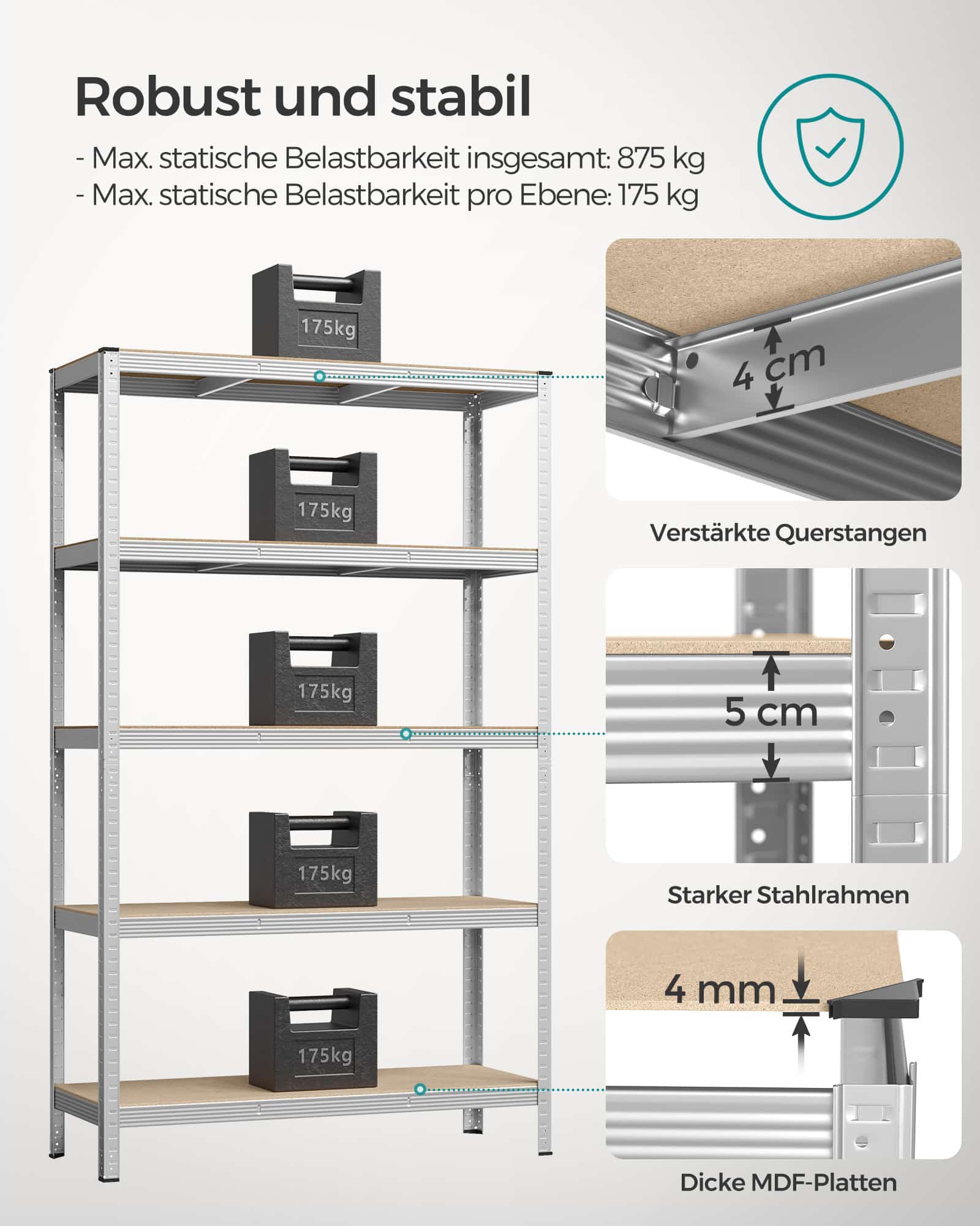 Lagerregal mit 5 verstellbaren Ablagen-B34GLR060E01 Lagerregal mit 5 verstellbaren Ablagen-B34GLR060E01