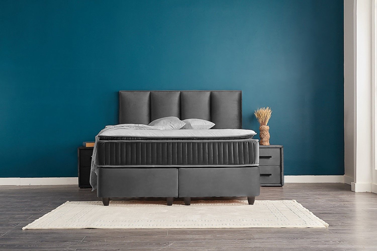 Boxspringbett Nora Grau mit Bettkasten – ABC Bedding