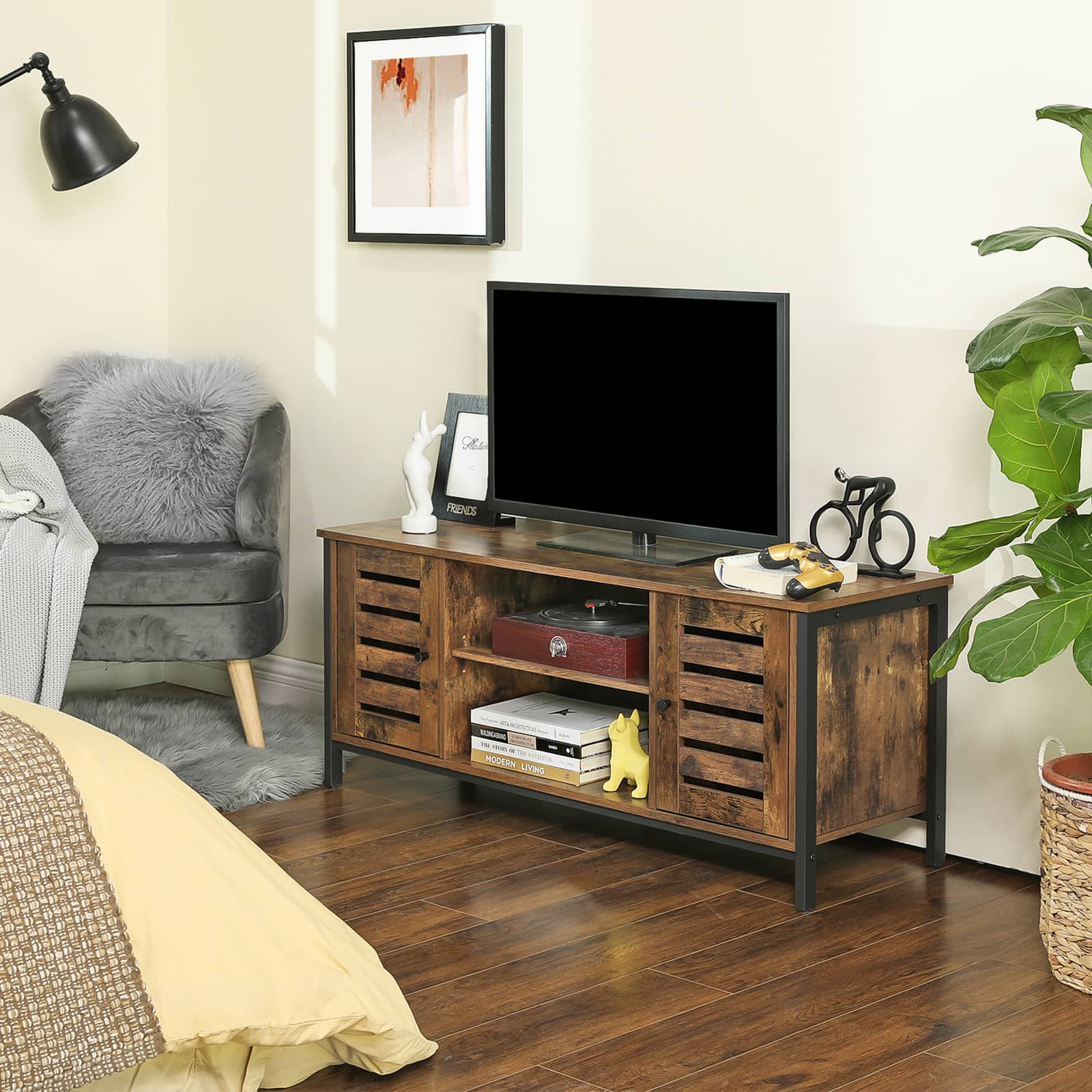 4DsuB75r8lyIoK TV-Lowboard mit 2 Schränken und 2 Regalebenen