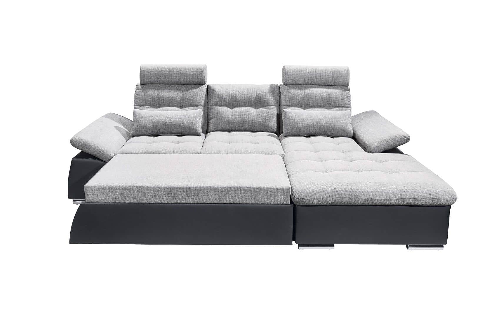 Ecksofa Jakarta Schwarz | Silber – Modernes Sofa mit Schlaffunktion & verstellbaren Armlehnen Ecksofa Jakarta Schwarz | Silber – Modernes Sofa mit Schlaffunktion & verstellbaren Armlehnen