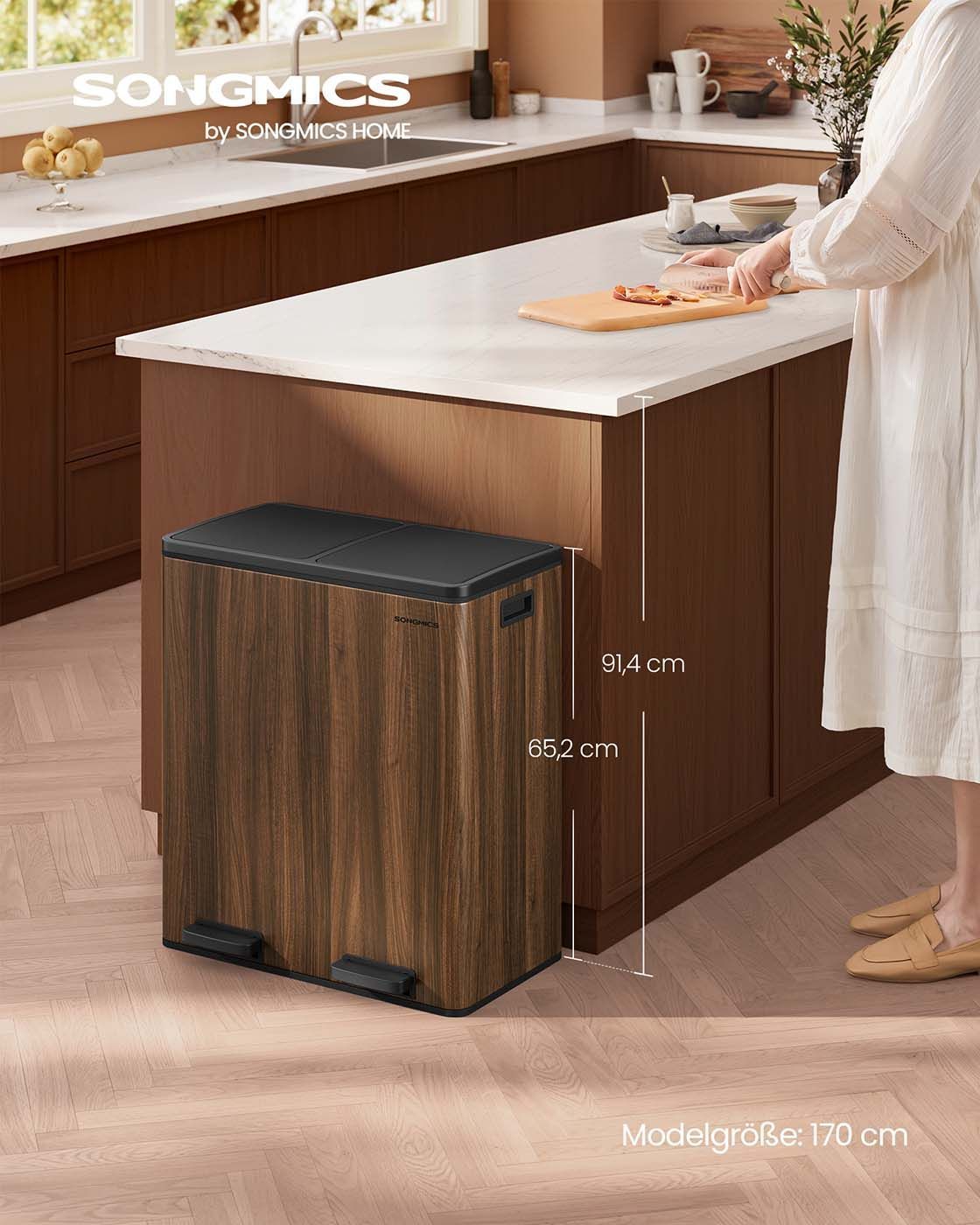 Mülleimer mit 2 Fächern und 15 Müllsäcken Softclose dunkelwalnussfarben Mülleimer mit 2 Fächern und 15 Müllsäcken Softclose dunkelwalnussfarben