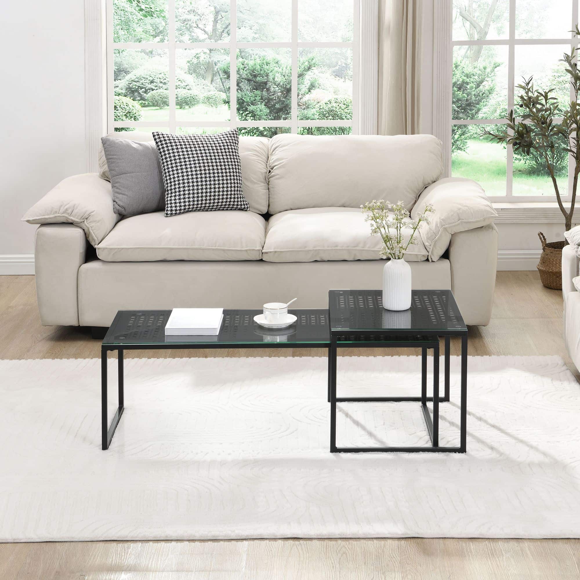 Satztisch Glas Metall 2er Set Modern Couchtisch Schwarz