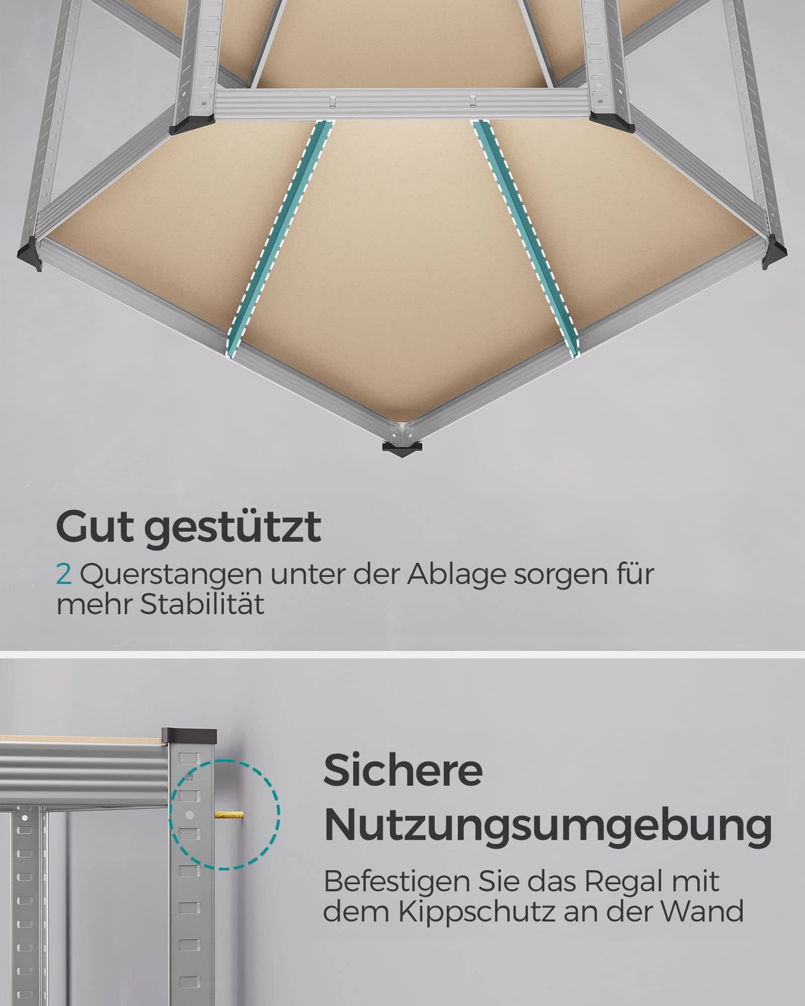 SONGMICS Eckregal 875 kg silbern-naturbeige SONGMICS Eckregal 875 kg silbern-naturbeige
