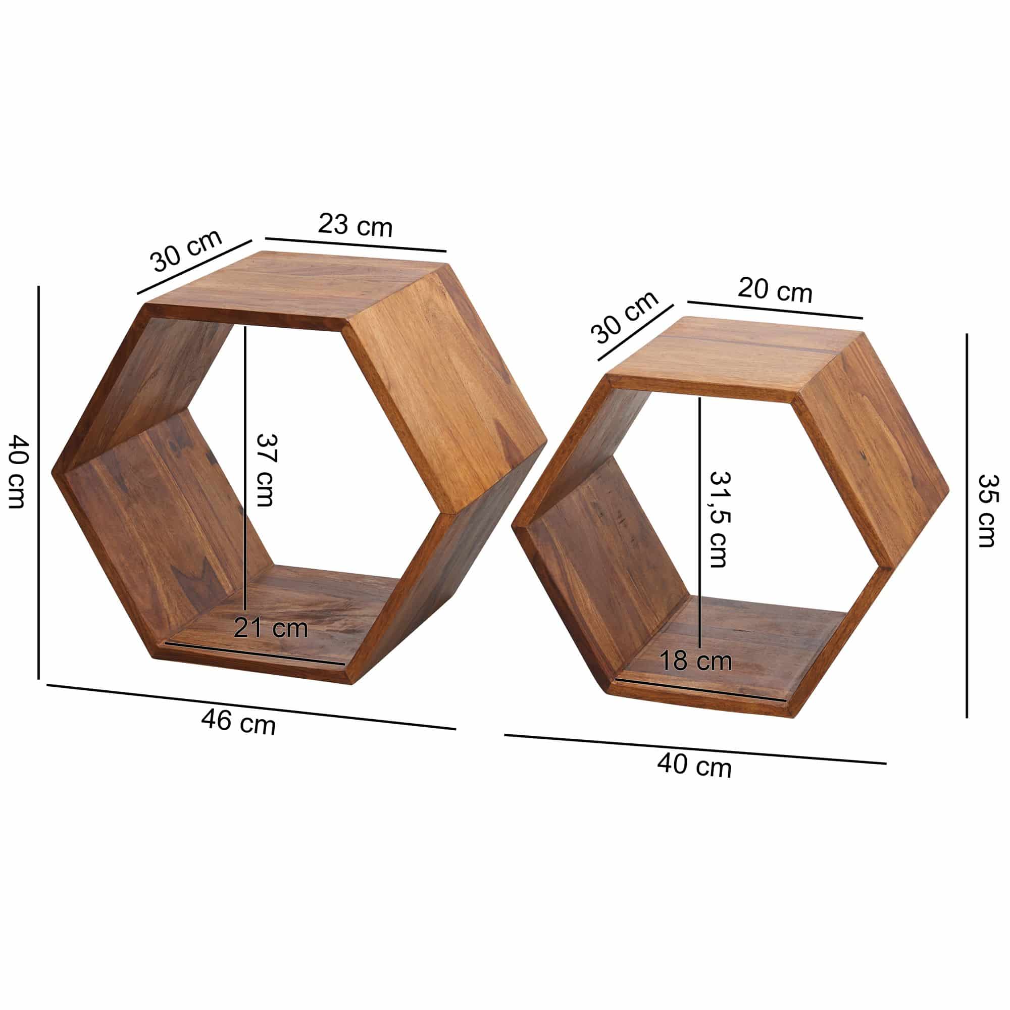 47412-WOHNLING-Beistelltisch-2er-Set-KASA-Sheesham Beistelltisch 2er Set Sheesham Massivholz Design Wohnzimmertisch