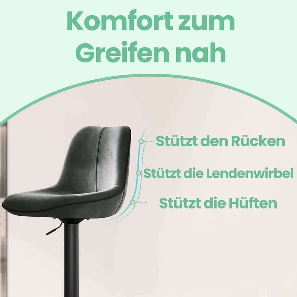 Barhocker Set höhenverstellbar mit drehbarer Sitzfläche und Samtbezug Barhocker Set höhenverstellbar mit drehbarer Sitzfläche und Samtbezug