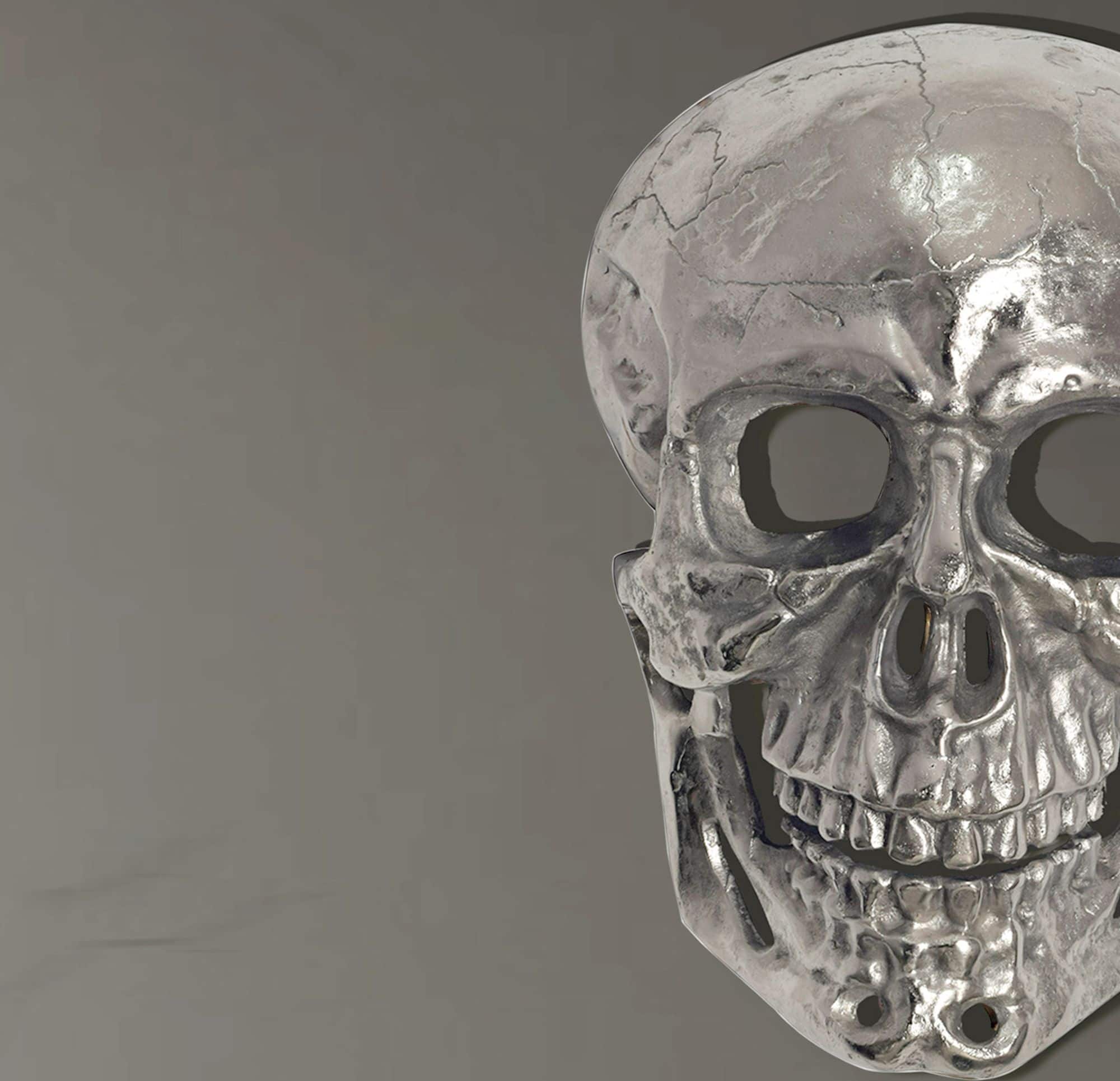 Wanddeko Totenkopf Aluminium Silber 41 cm Schädel Groß