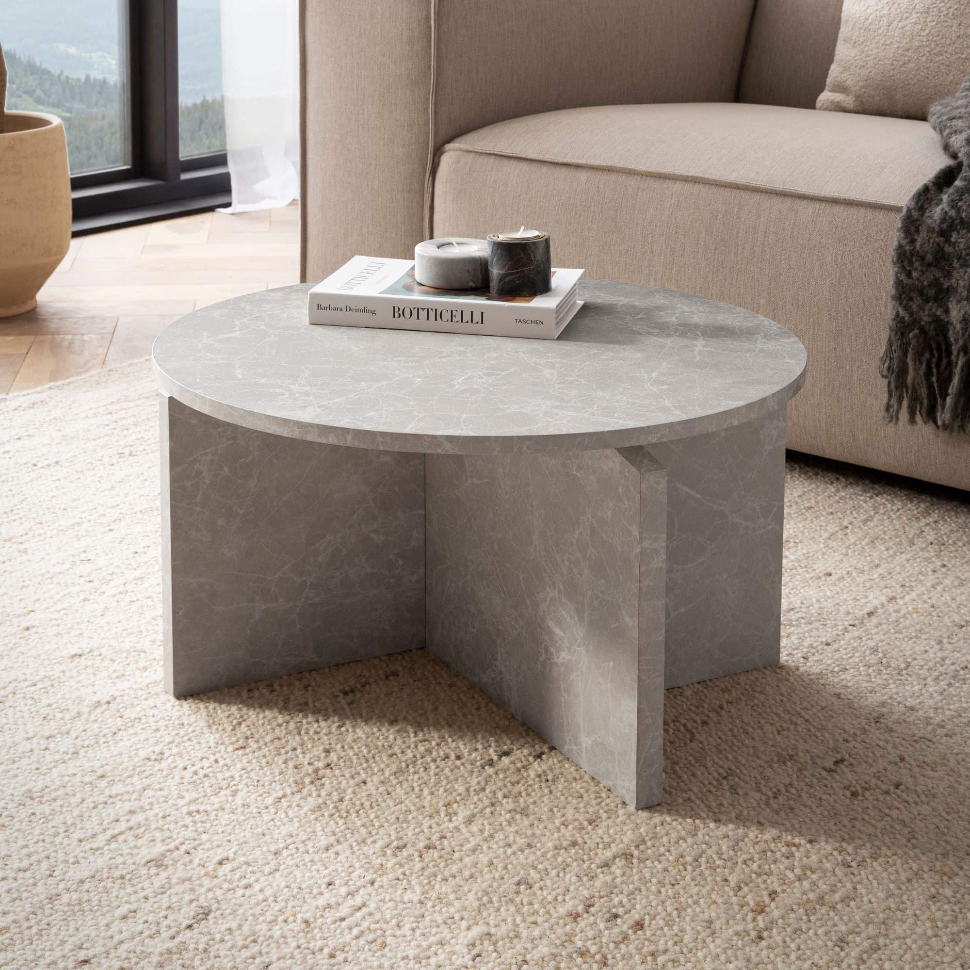 Couchtisch 60x60x33 cm Sandfarben Sofatisch in Stein-Optik Modern Couchtisch 60x60x33 cm Sandfarben Sofatisch in Stein-Optik Modern