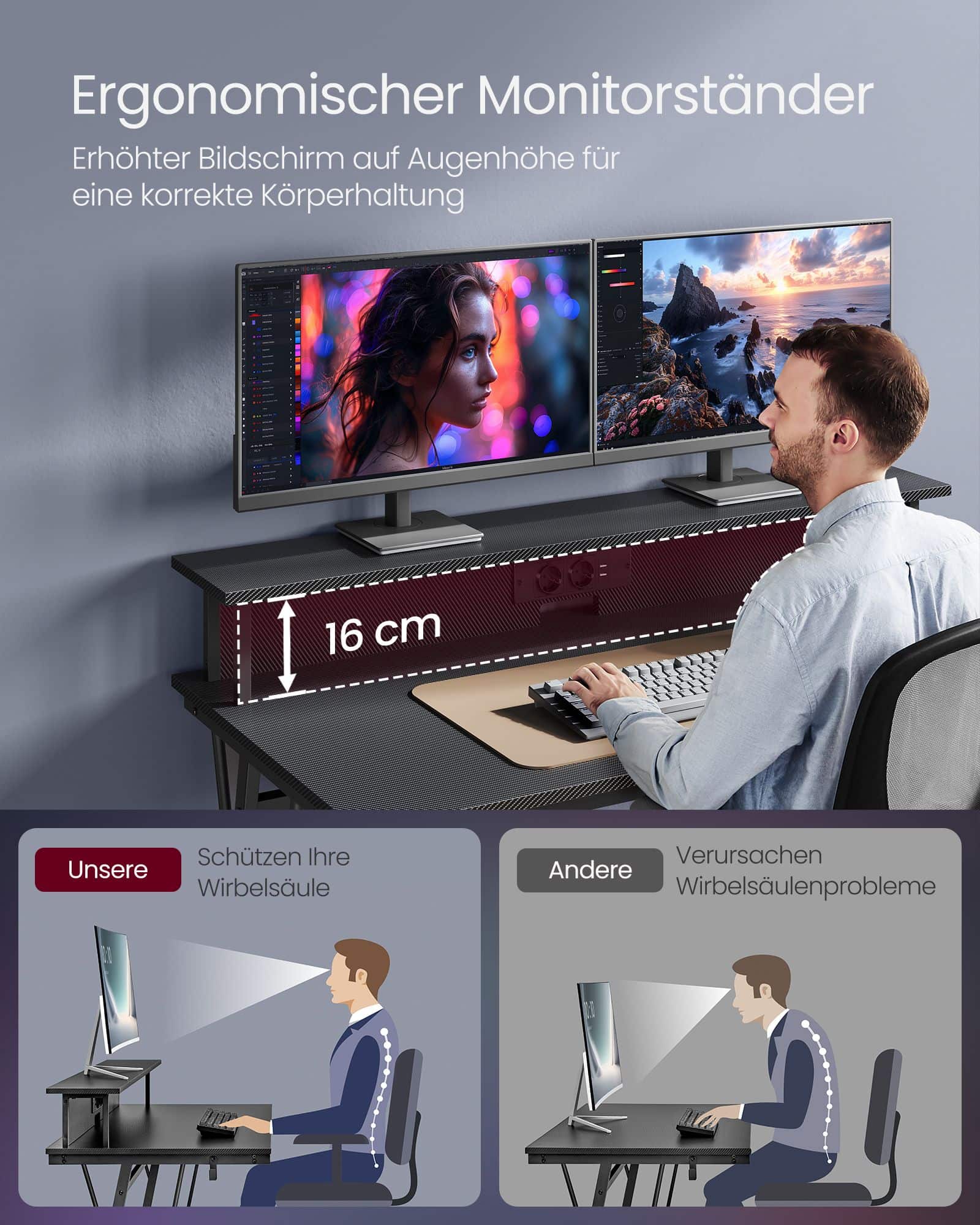 Schreibtisch mit Monitorständer 55 x 135 x 76 cm Kohlschwarz Schreibtisch mit Monitorständer 55 x 135 x 76 cm Kohlschwarz