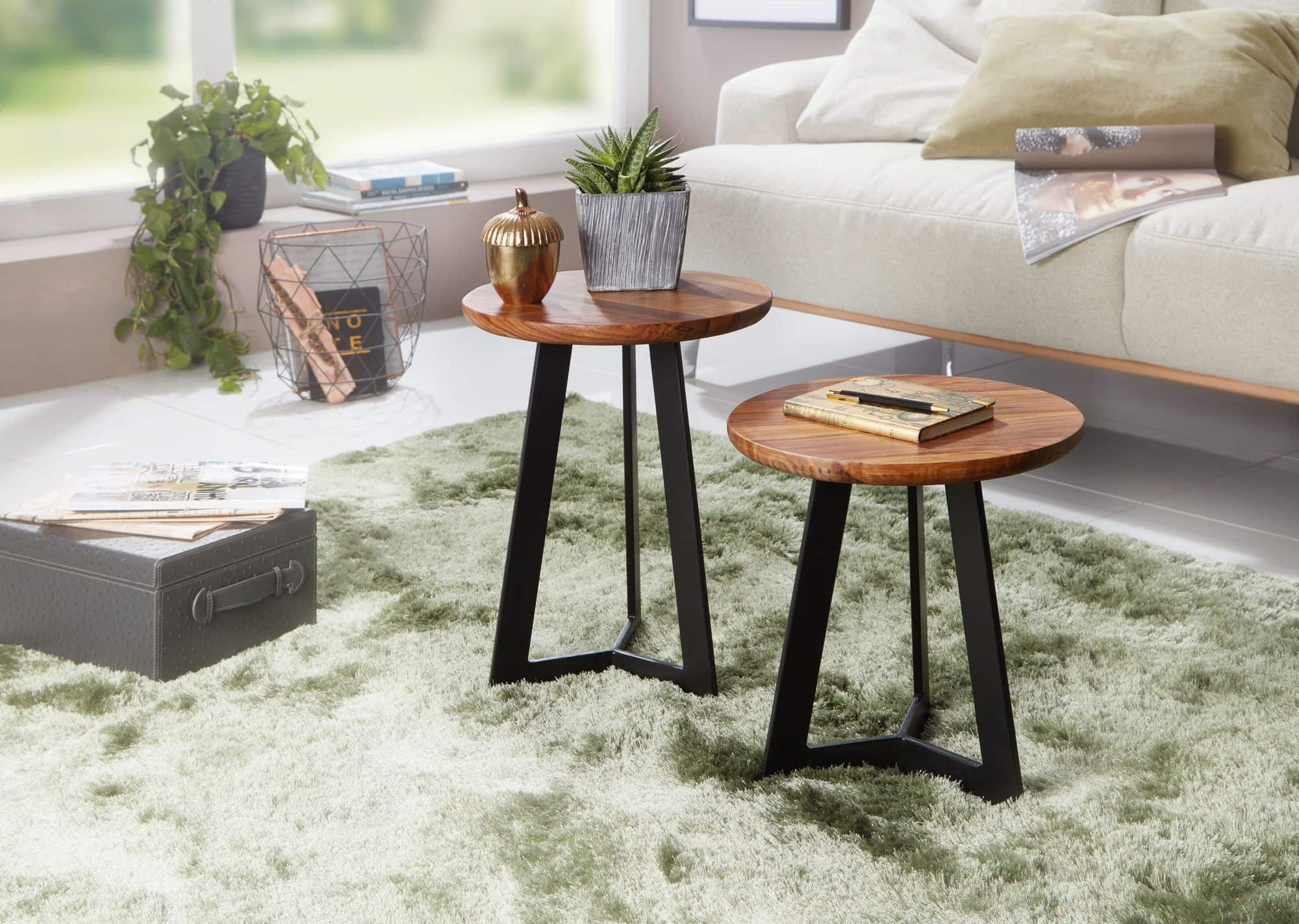 Beistelltisch 35 x 37 x 35 cm WL5.665 Sheesham Holz Metall Couchtisch Beistelltisch 35 x 37 x 35 cm WL5.665 Sheesham Holz Metall Couchtisch