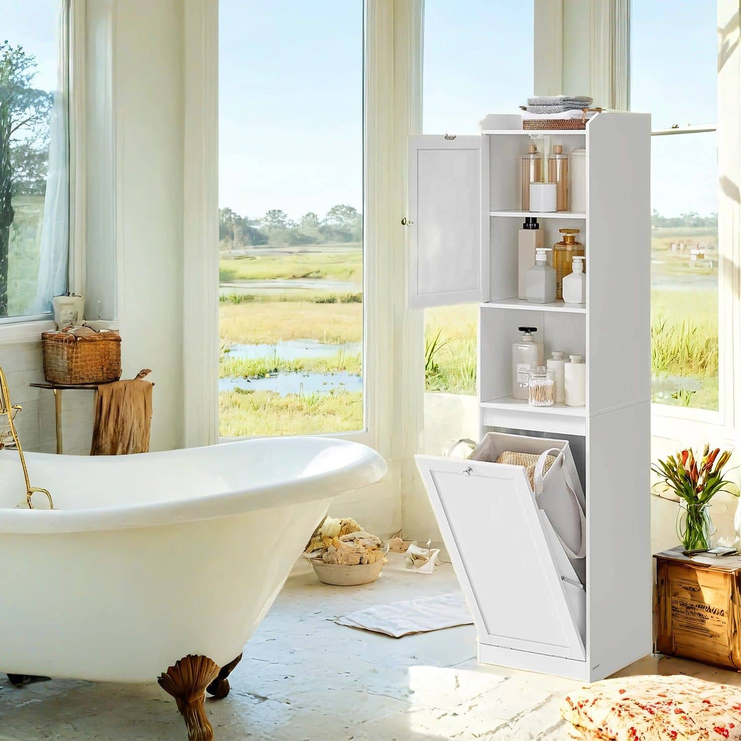 Badezimmerschrank mit Wäschekorb 40 x 40 x 170 cm Badezimmerschrank mit Wäschekorb 40 x 40 x 170 cm