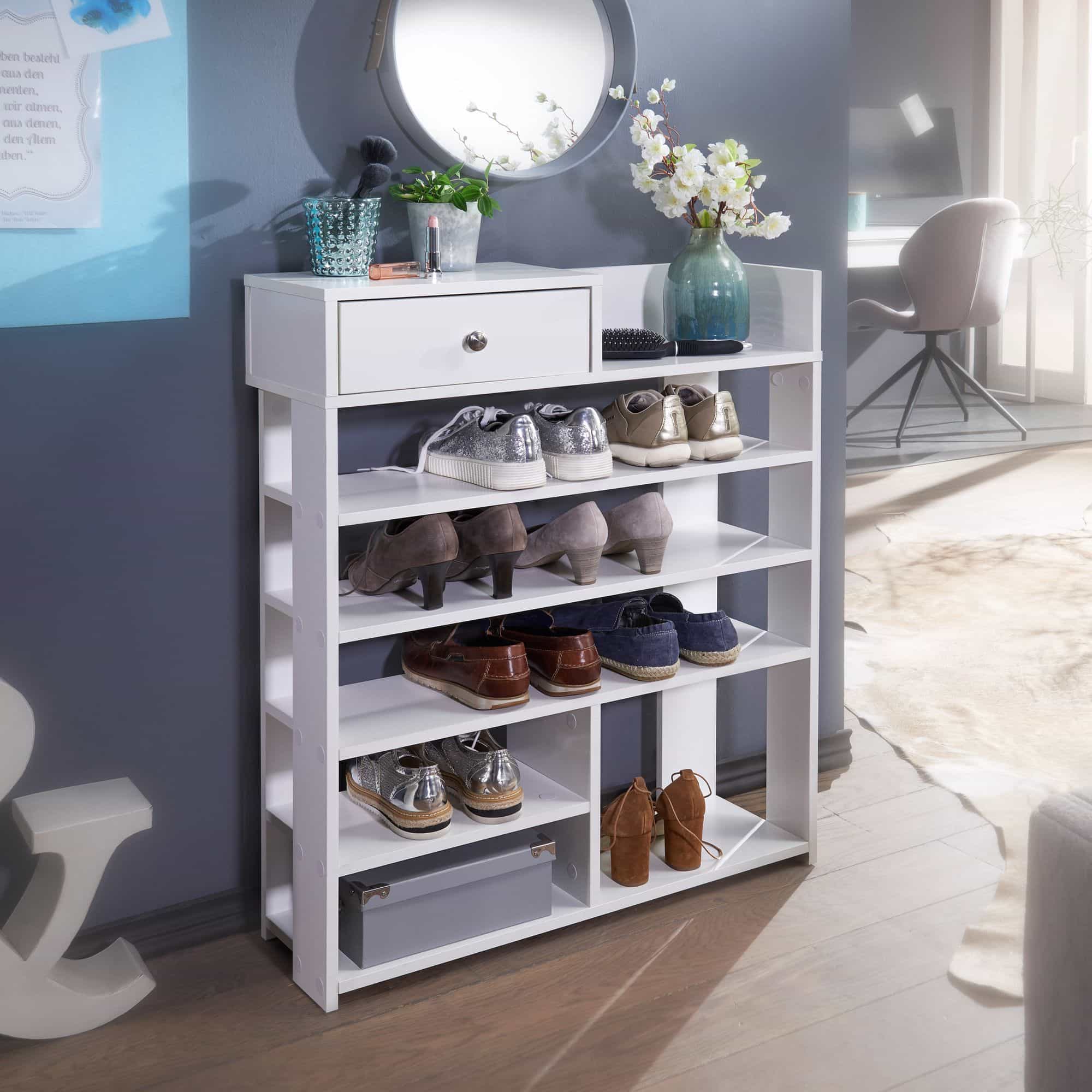 52565-WOHNLING-Schuhregal-75x24x92-cm-Weiss-WL6-070-WL6-070_1 Design Schuhregal 75 x 92,5 x 24 cm Flurregal Weiß