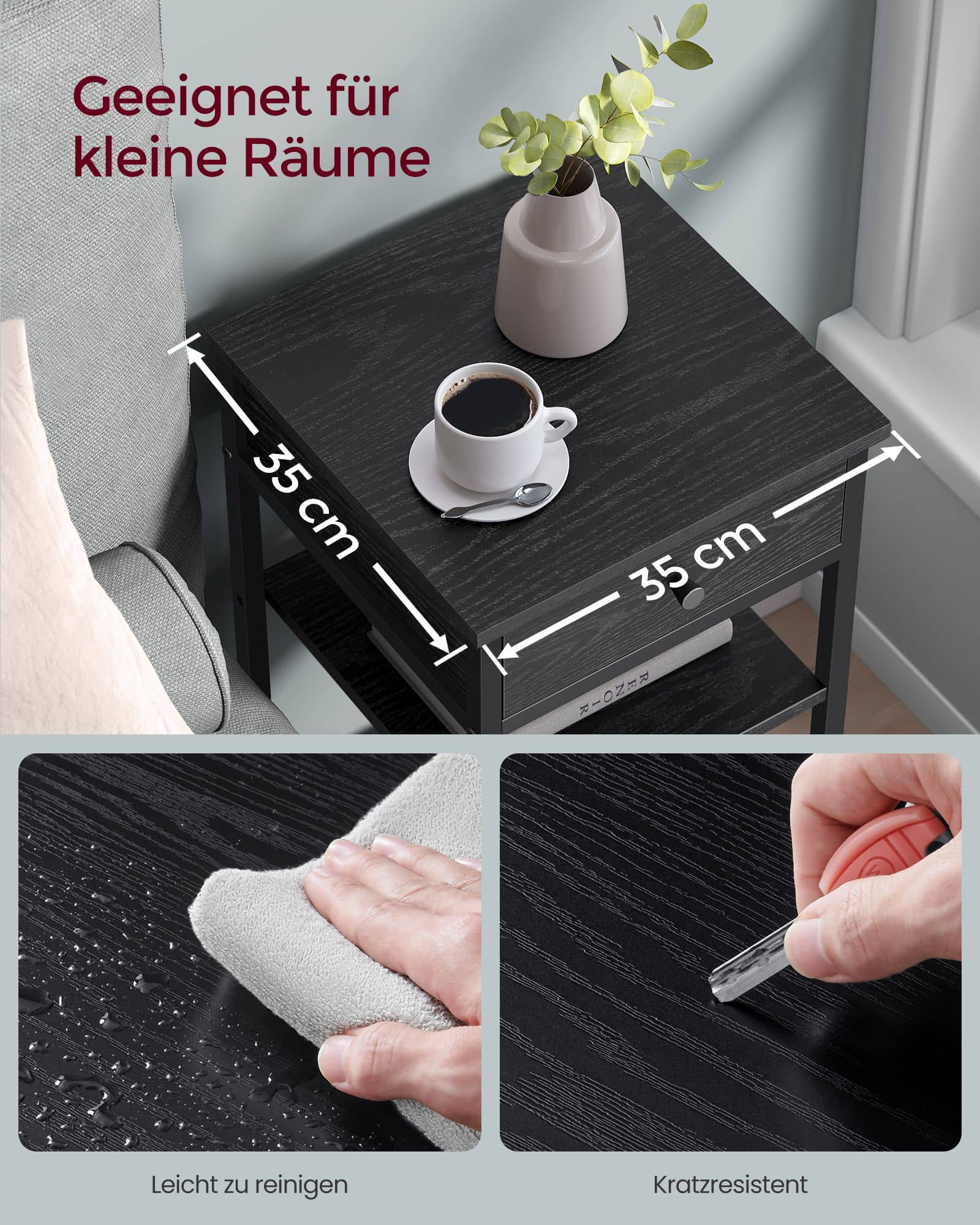 Nachttisch mit einer Schublade und 2 offenen Fächern