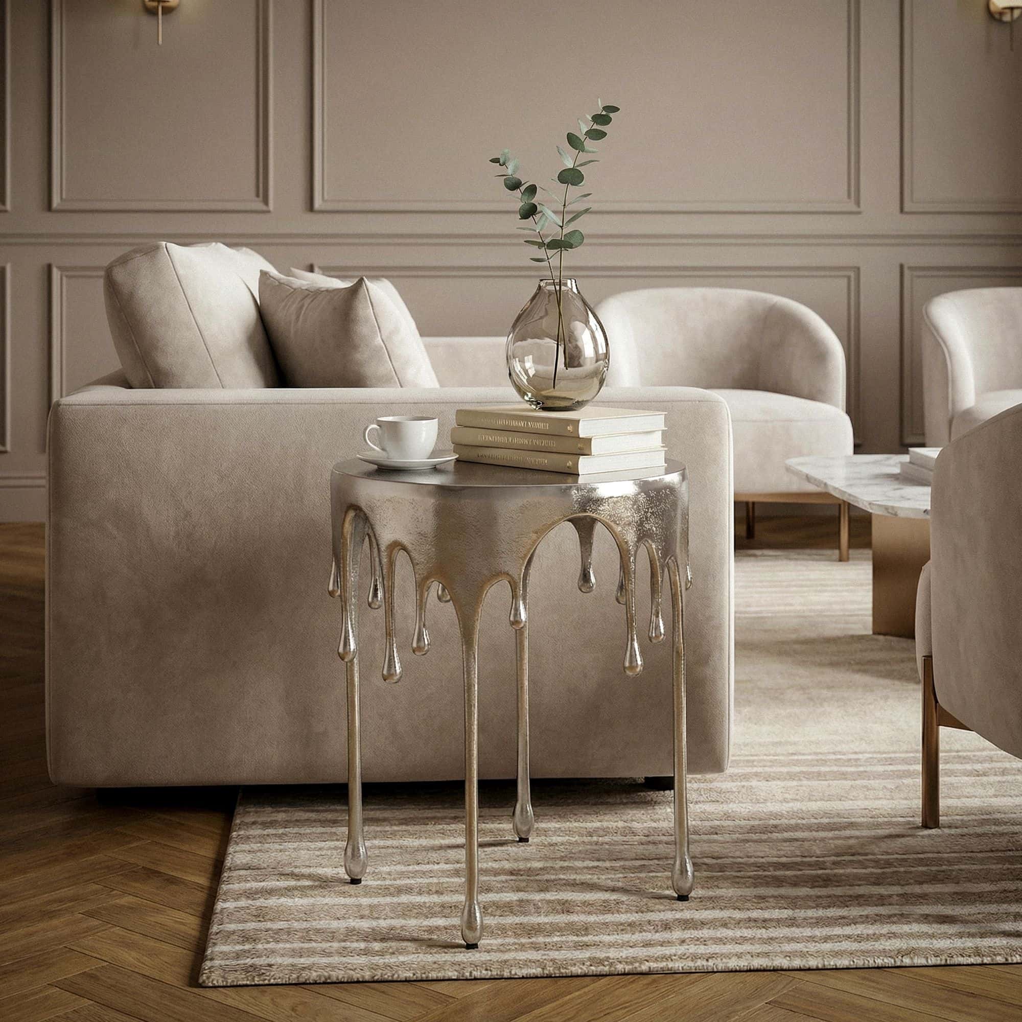 Beistelltisch Silber 43cm Aluminium Tisch Rund - Design Anstelltisch Alu Modern - Wohnzimmertisch Metall Tropfen - Metalltisch Dekotisch Couchtisch Handmade Beistelltisch Silber 43cm Aluminium Tisch Rund - Design Anstelltisch Alu Modern - Wohnzimmertisch Metall Tropfen - Metalltisch Dekotisch Couchtisch Handmade