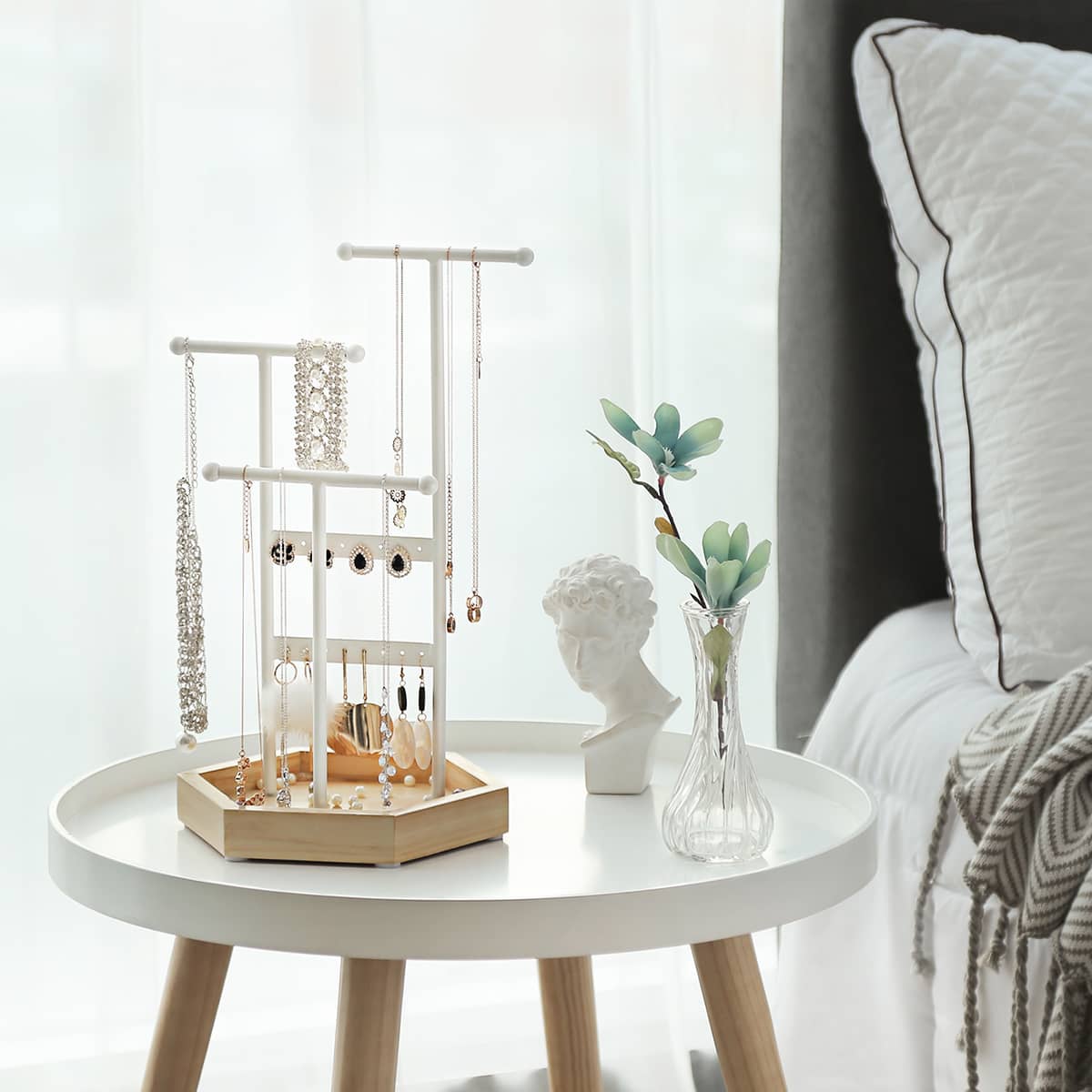 Schmuckhalter aus Metall und Holz Weiß-B34JJS03NW