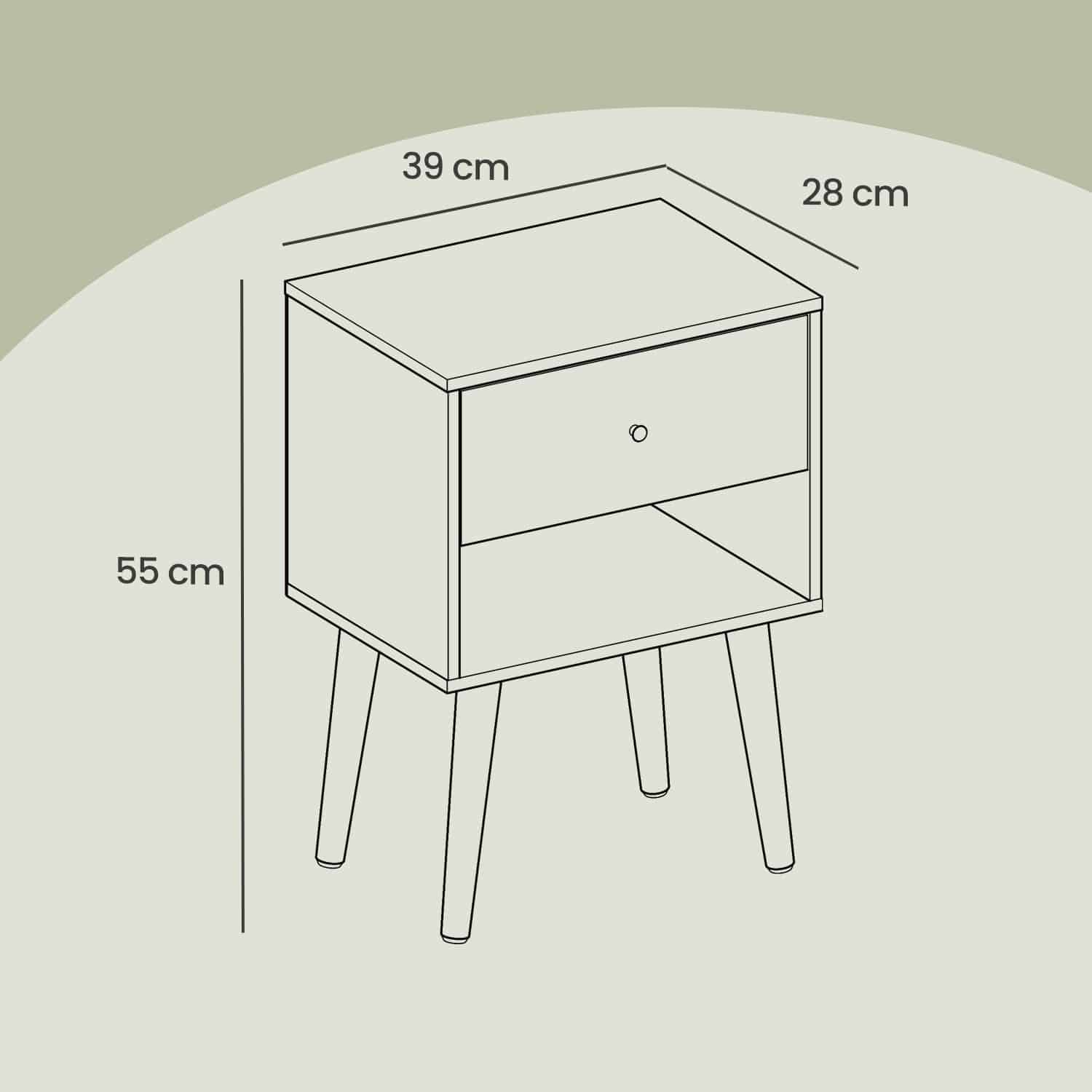 Nachttisch, Beistelltisch mit Schublade und offener Ablage, Holzbeine Nachttisch, Beistelltisch mit Schublade und offener Ablage, Holzbeine