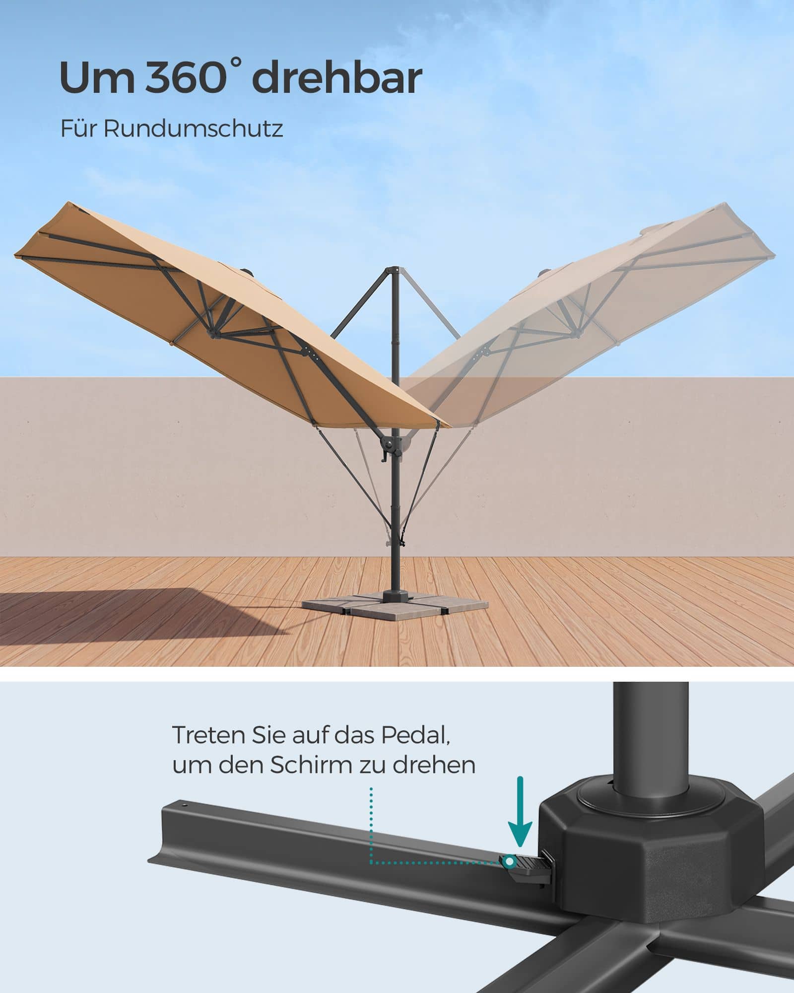 Sonnenschirm mit Kurbel und Kreuzfuß kamelbraun Sonnenschirm mit Kurbel und Kreuzfuß kamelbraun