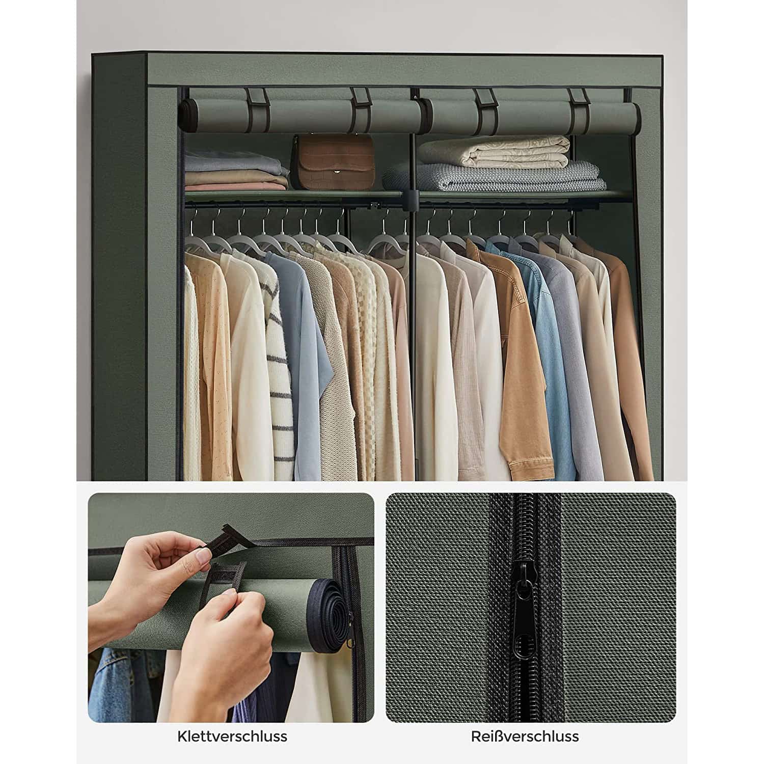Stoffschrank mit 2 Kleiderstangen salbeigrün Stoffschrank mit 2 Kleiderstangen salbeigrün
