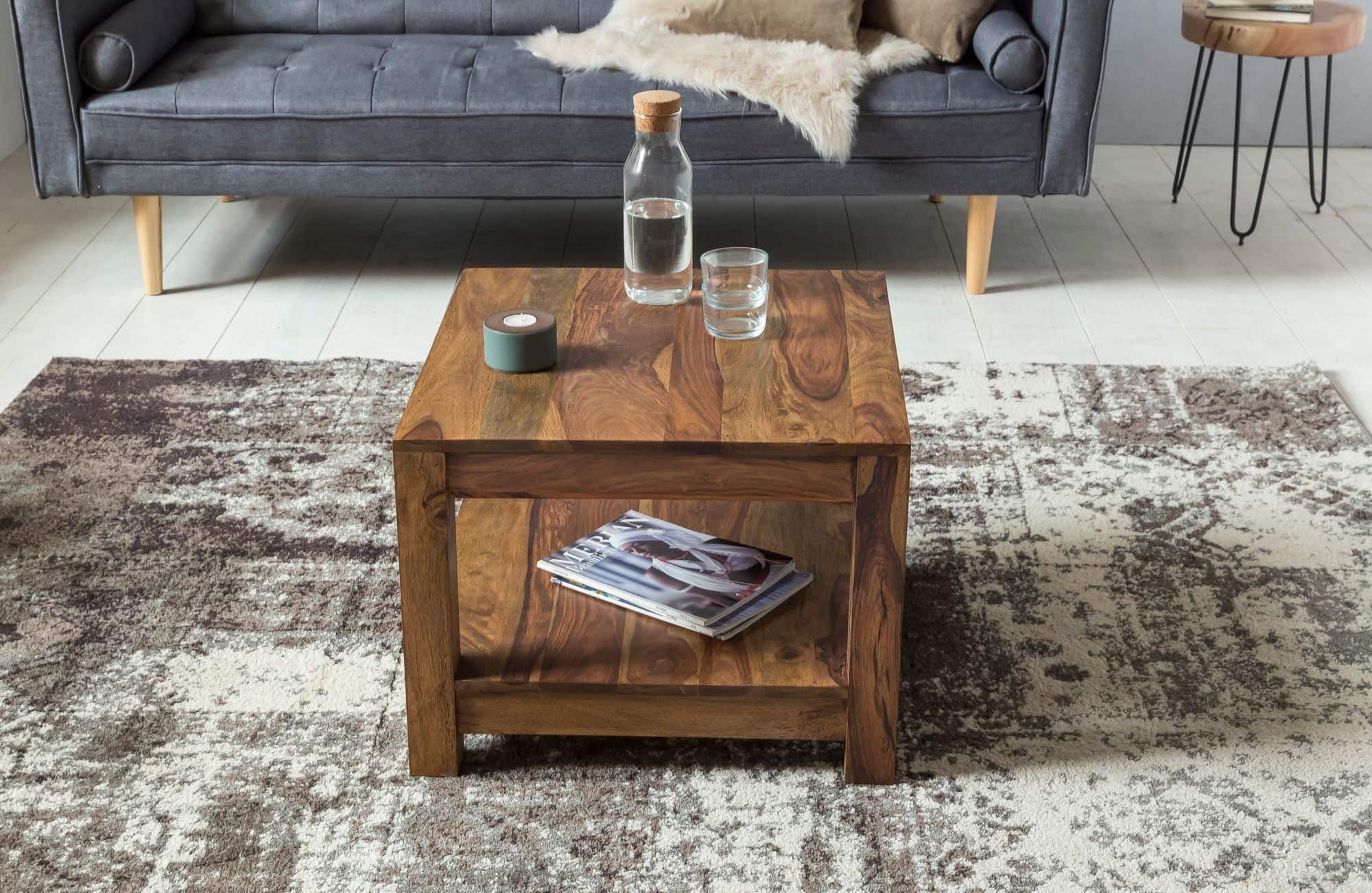 38742-WOHNLING-Couchtisch-MUMBAI-Massiv-Holz-Shee_3 Couchtisch MUMBAI Massiv-Holz Sheesham 60 x 60 cm Wohnzimmer-Tisch Design dunkel-braun Landhaus-Stil Beistelltisch