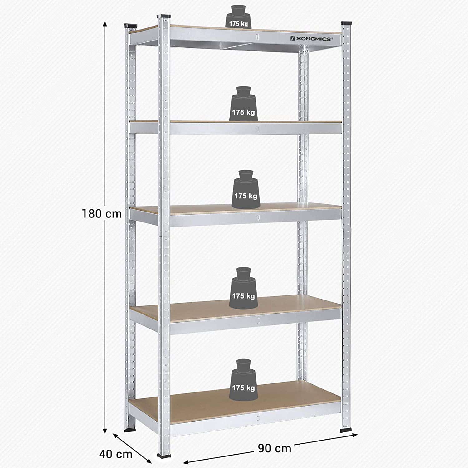 2er Set Lagerregal 180 cm hoch silbern-B34GLR80SV 2er Set Lagerregal 180 cm hoch silbern-B34GLR80SV