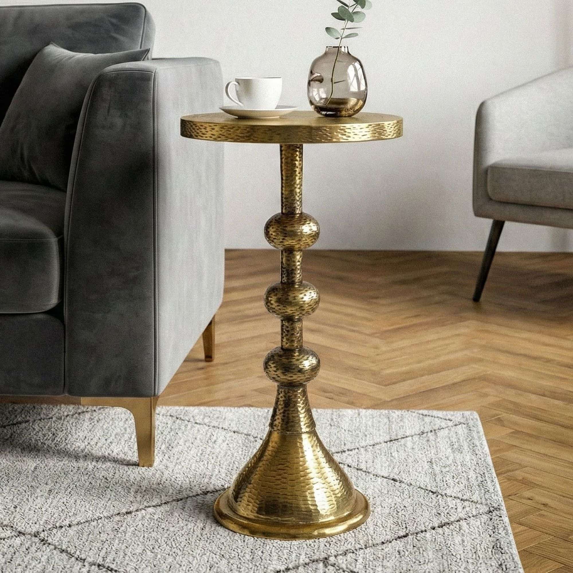 Beistelltisch Aluminium Gold 30cm Runder Anstelltisch Metall - Dekotisch Alu orientalisch - Wohnzimmertisch klein - Design Couchtisch Sofatisch Wohnzimmer Orient Handmade